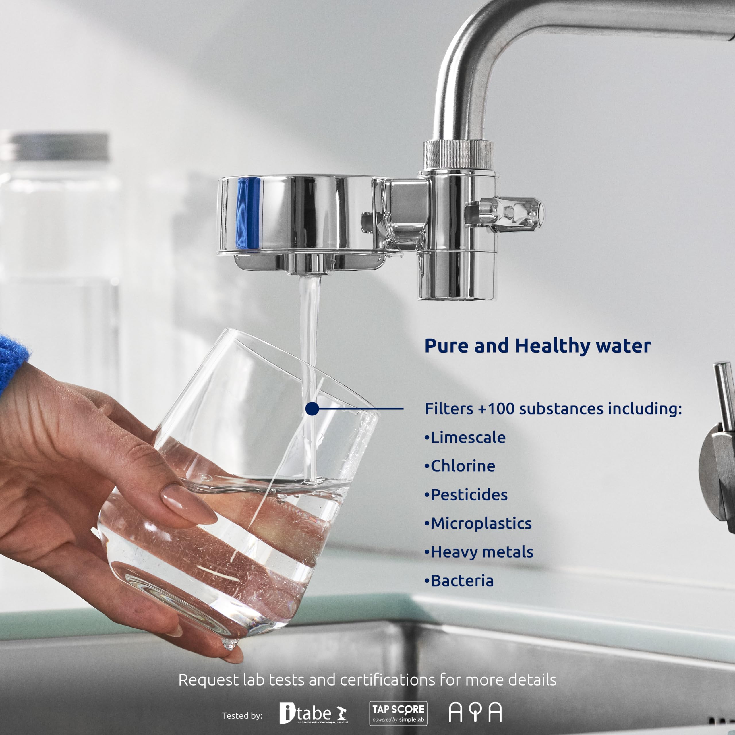 Tappwater EcoPro Compact - Il più piccolo filtro per acqua di rubinetto con nanotecnologia a 5 stadi, rimuove oltre 100 sostanze, design in cromo - Ideale per casa, ufficio e viaggi