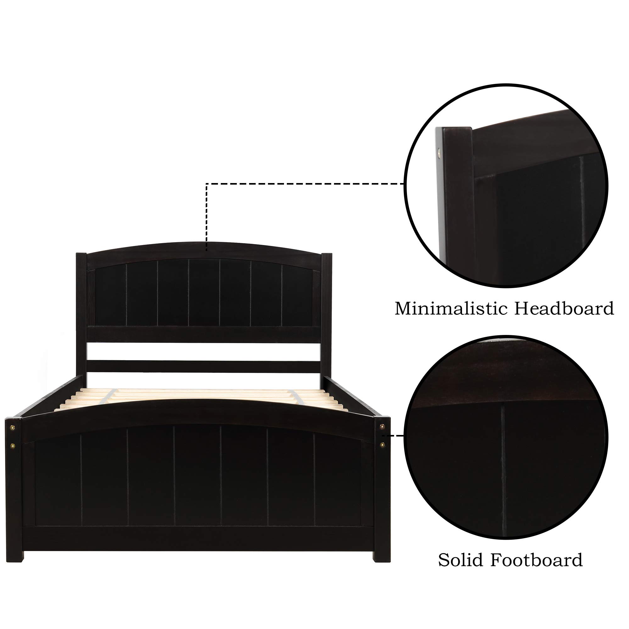 Merax Twin Size Wooden Platform Bed Frame with Headboard & Footboard - Sturdy Wood Slat Support, No Box Spring Required - Espresso Finish - Perfect for Kids Rooms, Guest Bedrooms & Small Spaces
