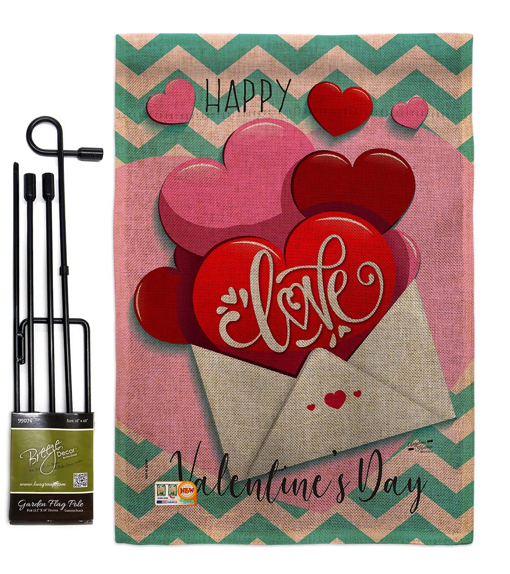 Valentine's Garden Flag Set with Stand - Romantic Heart Couple Decor for Yard & Home - Made in USA