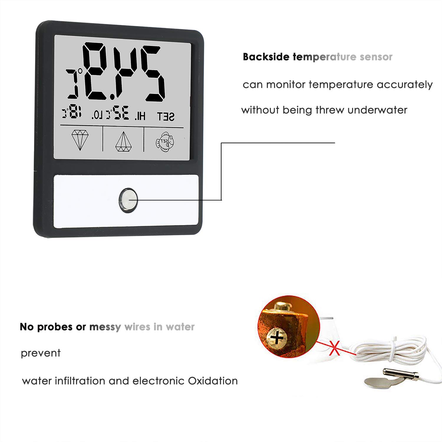 Digital Aquarium Thermometer with LCD Display - Accurate Fish Tank Temperature Sensor for Reptiles & Terrariums