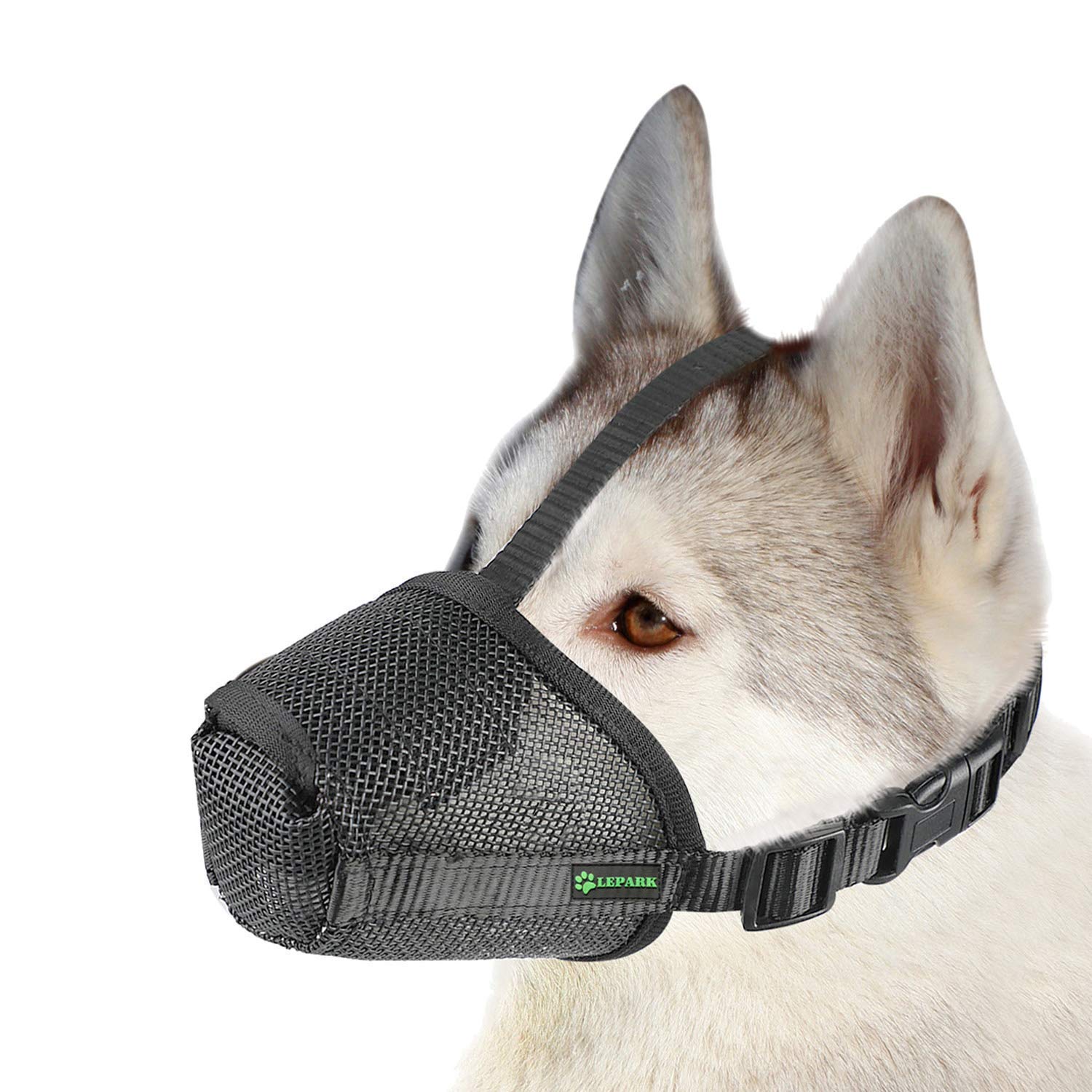 **Lepark Adjustable Breathable Mesh Dog Muzzle with Overhead Strap – Anti-Biting, Anti-Barking, Anti-Chewing for Small, Medium & Large Dogs (Large, Black) – Perfect for Training, Grooming & Vet Visits**