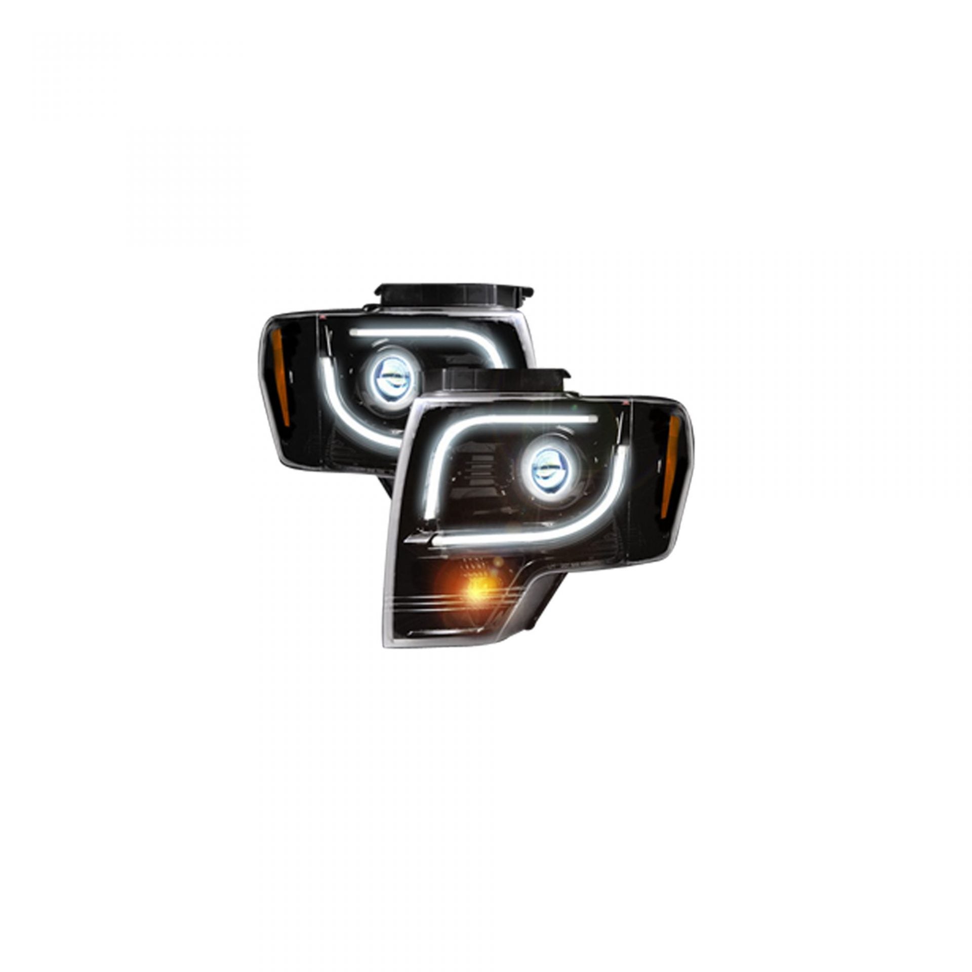 Ford F150 & Raptor 2009-2014 Projector Headlights with OLED Halos & DRL - Smoked/Black Lens for Enhanced Night Visibility & Off-Road Style