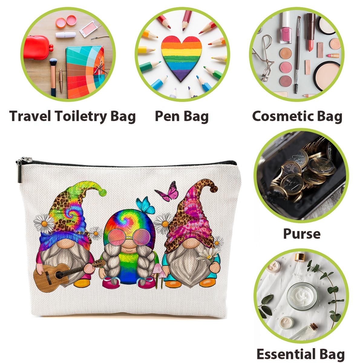 **Cute Rainbow Hippie Gnome Makeup Bag - Funny Gnome Cosmetic Pouch for Women & Girls | Perfect Friendship, Christmas, Graduation & Birthday Gift | Travel Toiletry Bag for Makeup & Essentials**