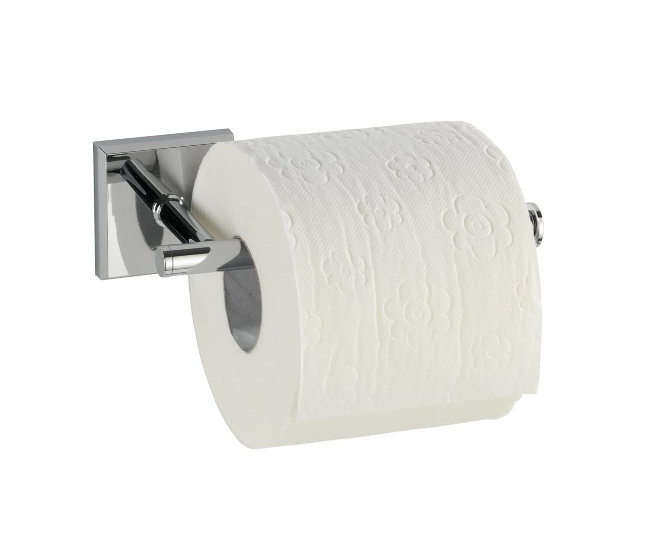 WENKO No-Drill Toilet Paper Holder with Power-Loc Technology, Silver Shiny Bathroom Organizer (7.5 x 15.5 x 5.6 cm) - Perfect for Small Bathrooms & Rented Apartments