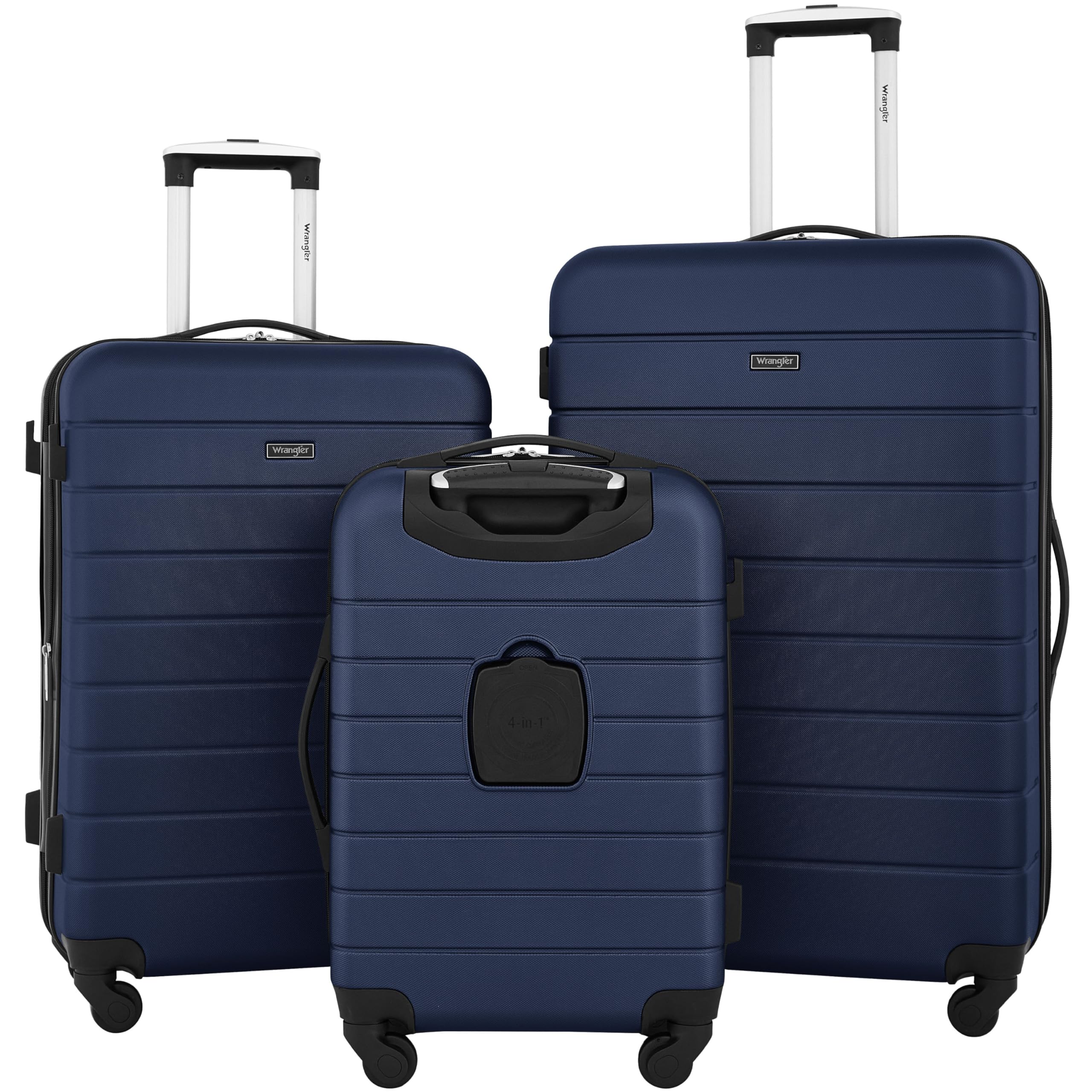 Wrangler Smart Carry-On Luggage with Built-In Cup Holder & USB Charging Port - 3 Piece Set Navy Blue - Perfect for Air Travel, Business Trips & Weekend Getaways