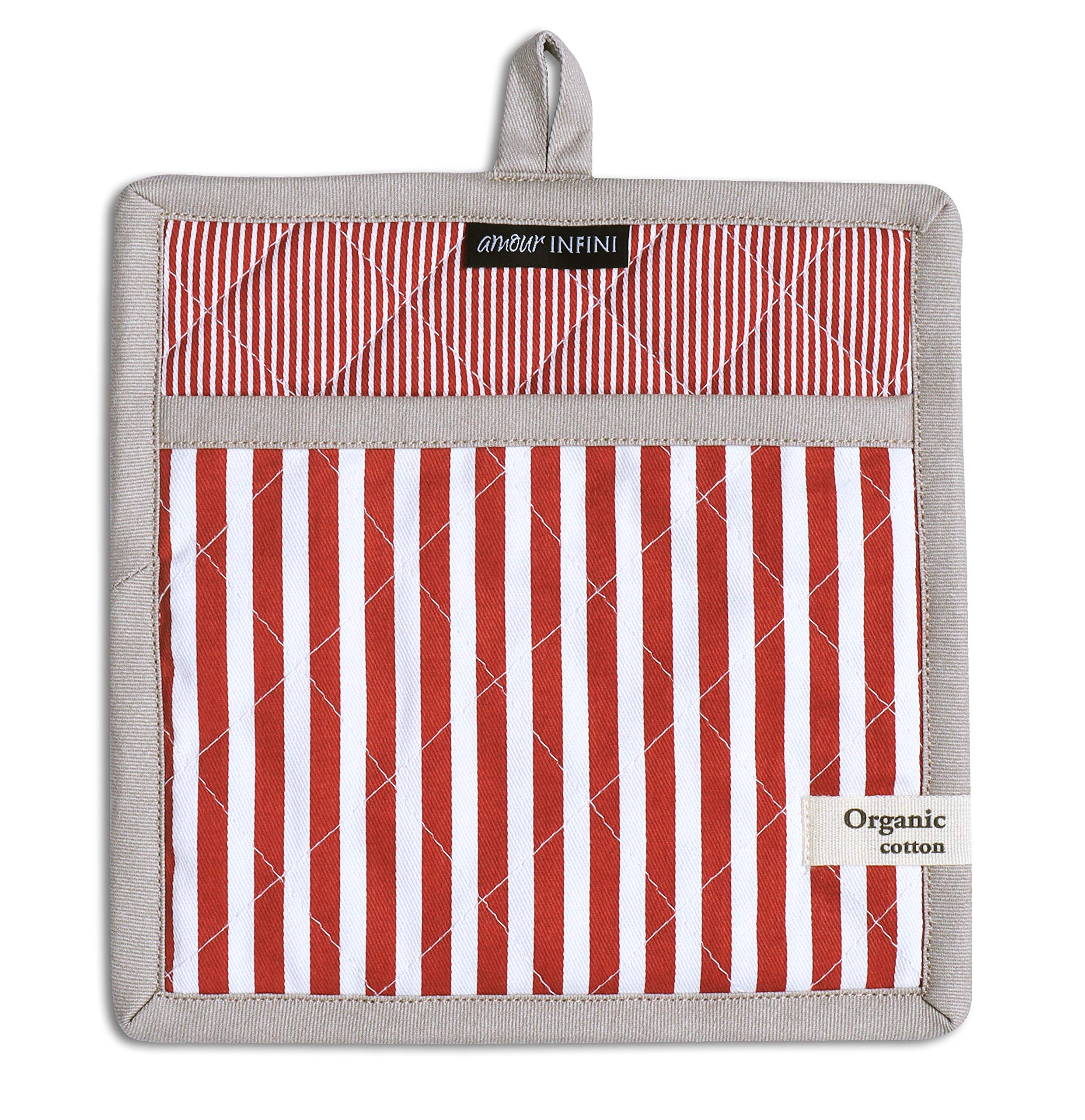 AMOUR INFINI Striped Heat Resistant Oven Mitt & Pot Holder Set - Non-Slip, Reusable Kitchen Gloves for Cooking, Baking & Grilling (Rust Color) - Perfect for Holiday Meals & BBQ Parties