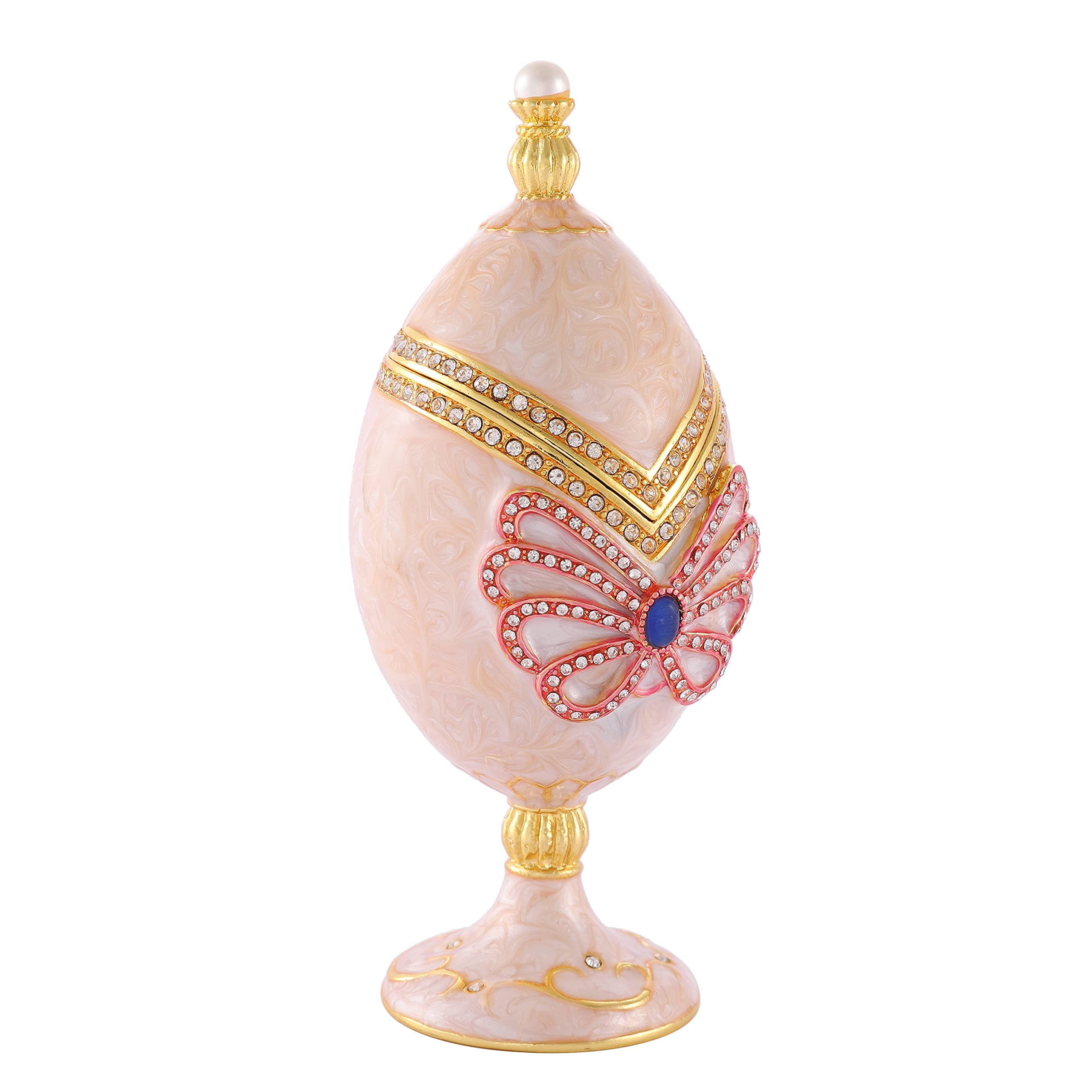 QIFU Easter Egg Style White Enamel Trinket Box with Hinged Lid - Unique Gift for Family, Friends & Collectors | Perfect for Jewelry Storage, Easter Decorations & Home Organization
