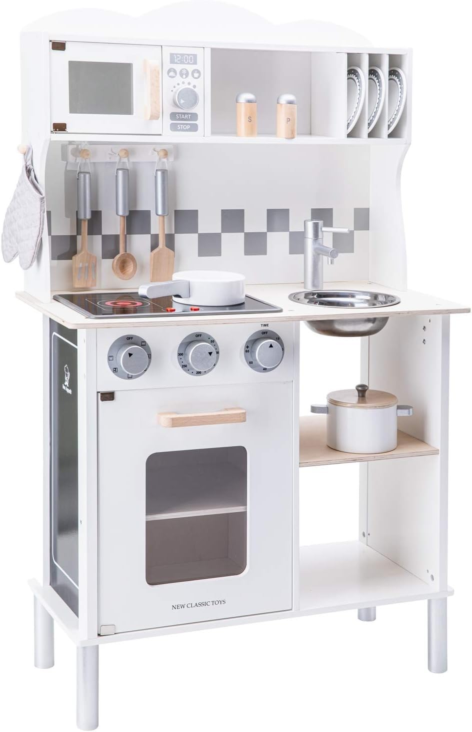 **Wooden Pretend Play Kitchen Set for Kids - Classic Toy with Electric Cooking Sounds & Accessories - Modern White Design - Perfect for Role Play & Imaginative Learning**