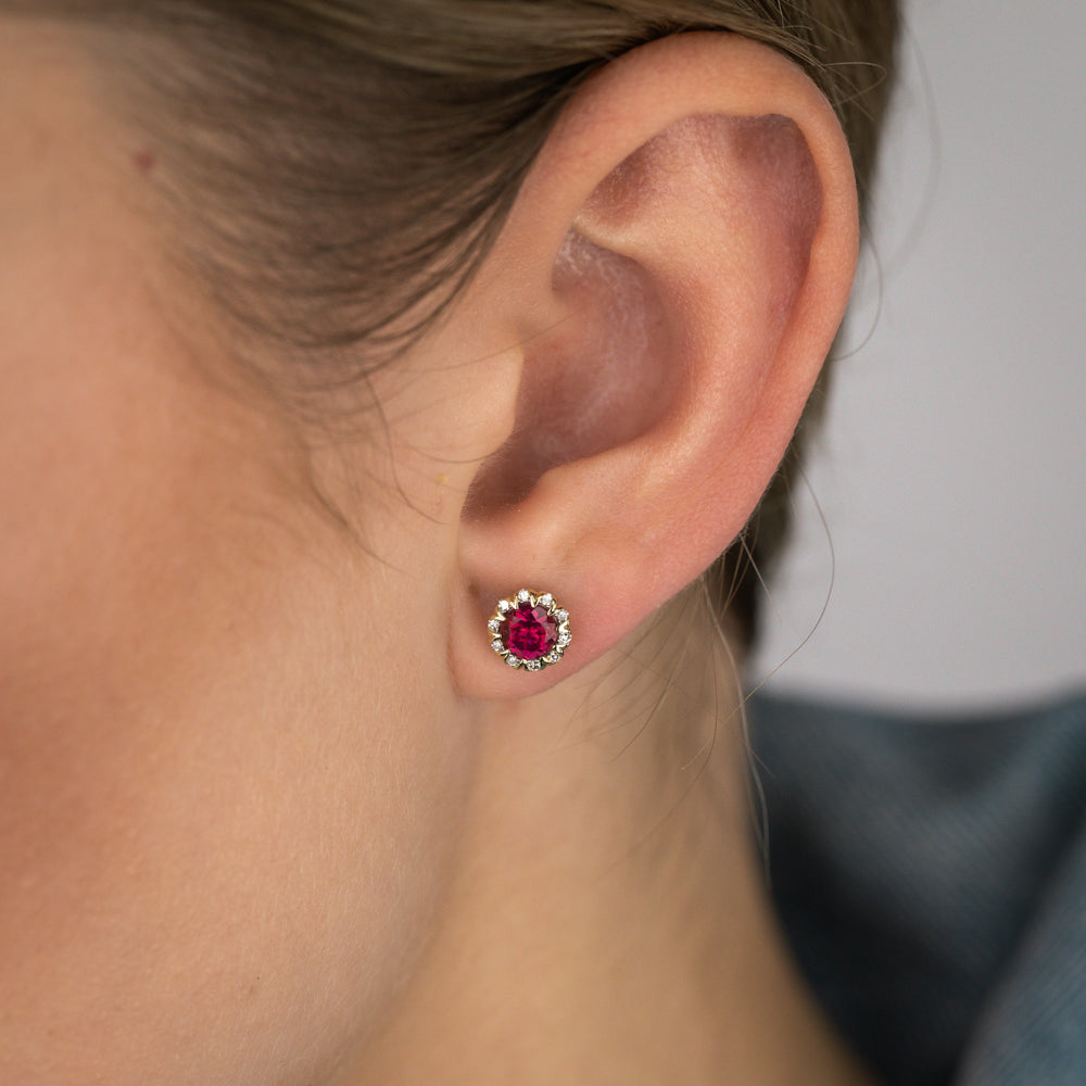 1 Carat Lab-Created Ruby & Diamond Stud Earrings in 9K Yellow Gold - Elegant Gift for Women, Perfect for Weddings, Anniversaries & Special Occasions