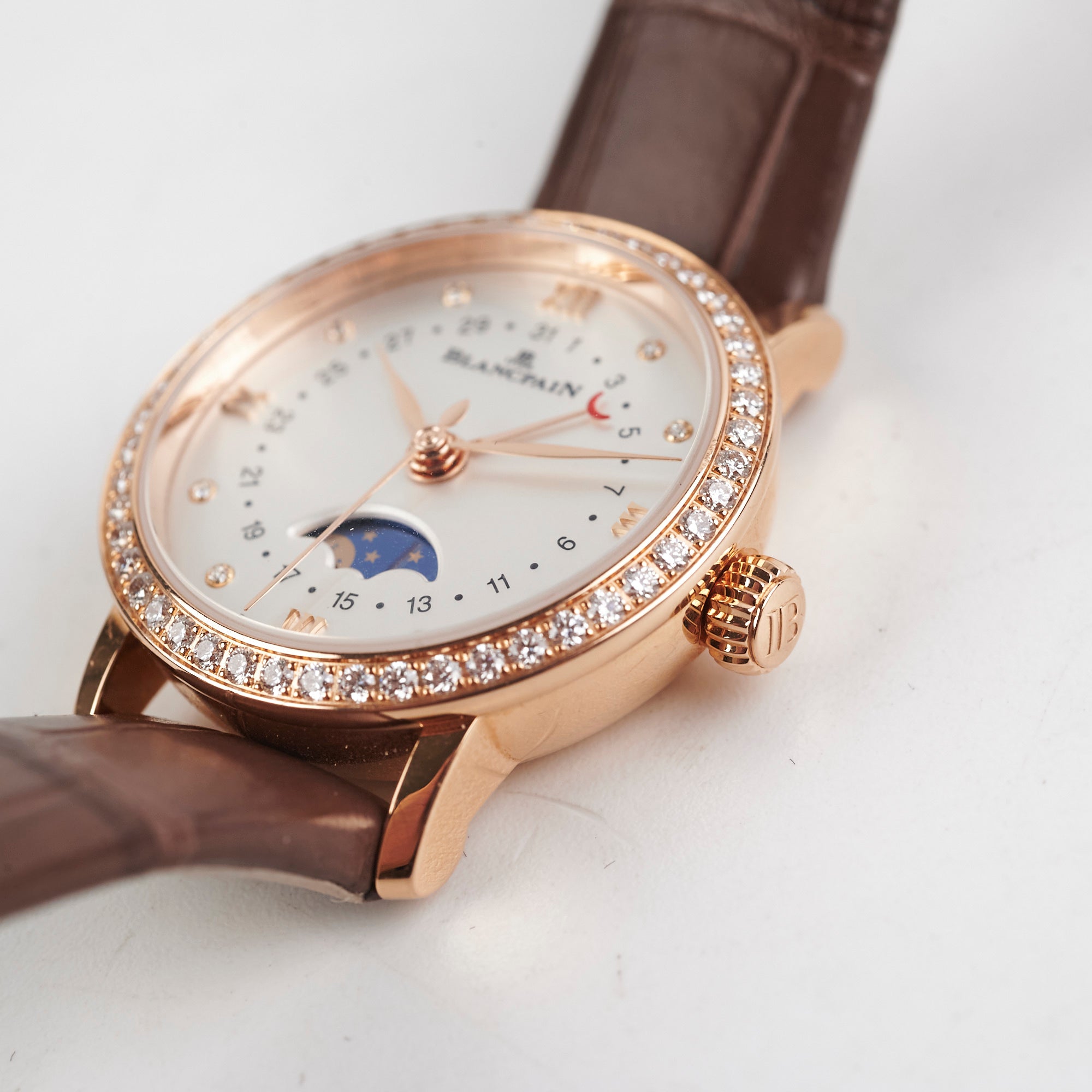 Blancpain Villeret 29mm Rose Gold Moonphase Diamond Watch for Women - Luxury Swiss Automatic Timepiece with Date Display & Diamond Bezel - Perfect for Formal Events, Weddings & Special Occasions