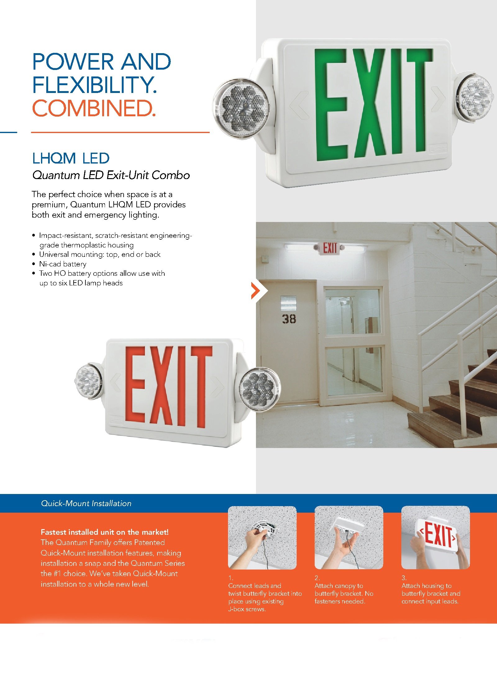 Lithonia Lighting LHQM LED 2-Light Exit Sign with Emergency Backup - Black Housing, Green Stencil Letters, LED Heads - Perfect for Commercial Buildings, Warehouses & Emergency Exits