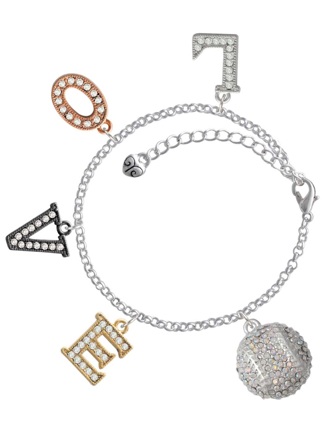 Delight Jewelry Silver-Tone Sparkling Crystal Softball Charm Bracelet with Multi-Colored Stones & 6+2 Inch Extender - Perfect for Gifts, Parties & Everyday Wear