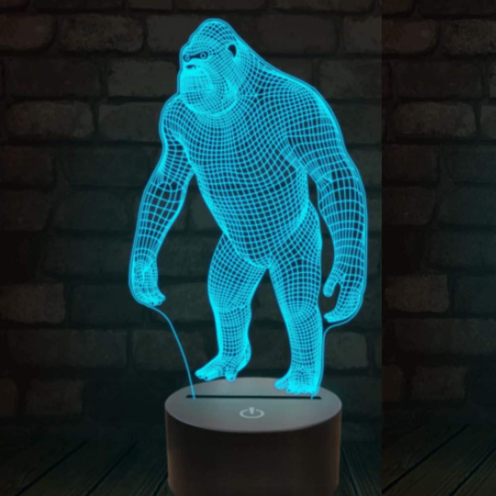 3D Monkey Gorilla Night Light LED Touch Switch Desk Lamp - 7 Color Changing Optical Illusion Lamp for Kids Room, Nursery, Birthday Gift, Christmas Decor, Home Office & Bedside Lighting