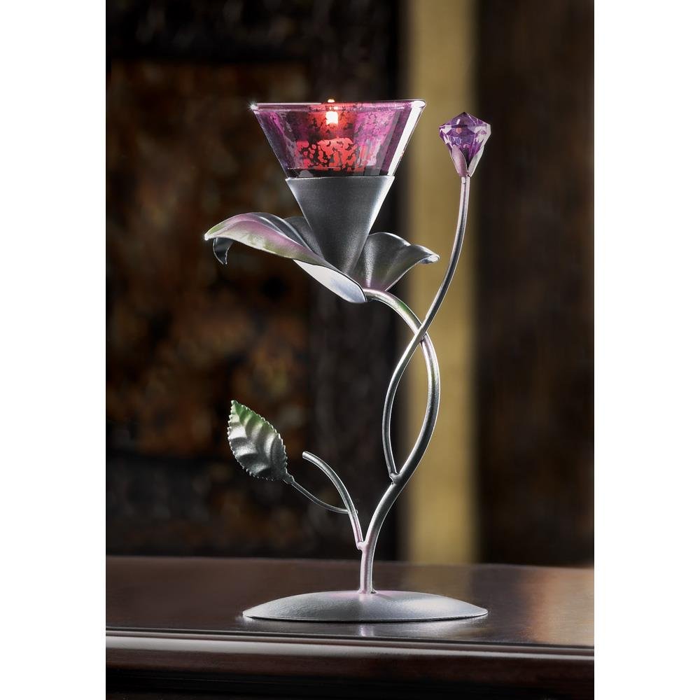 Lilac Lily Pad Tealight Candle Holder - Elegant Iron and Glass Candle Centerpiece for Wedding, Home Decor, Romantic Dinner & Table Setting