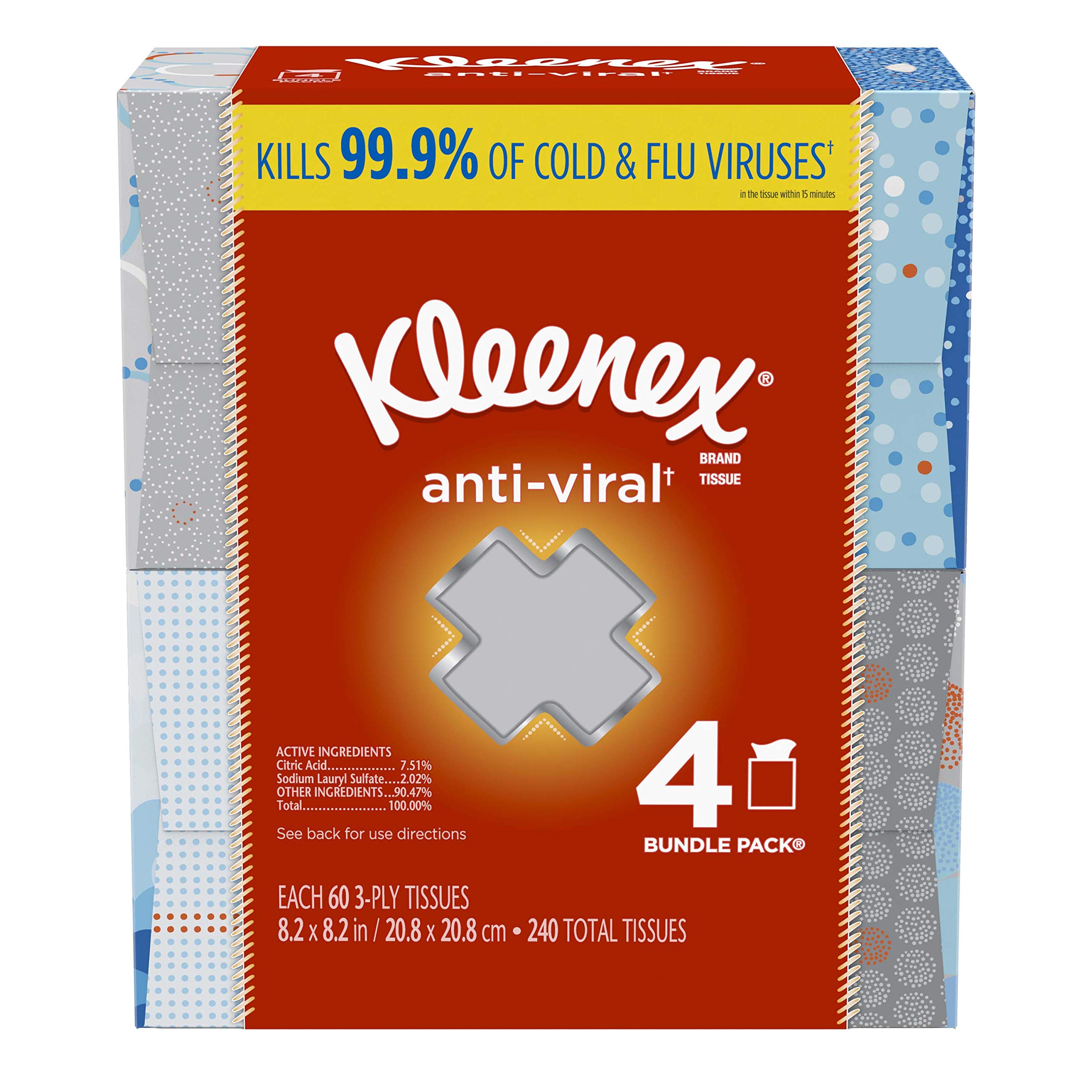 Kleenex Ultra Soft Facial Tissues - 4 Cube Boxes (60 Tissues Each, 240 Total) | Gentle for Nose & Skin | Home, Office, Travel & Daily Use