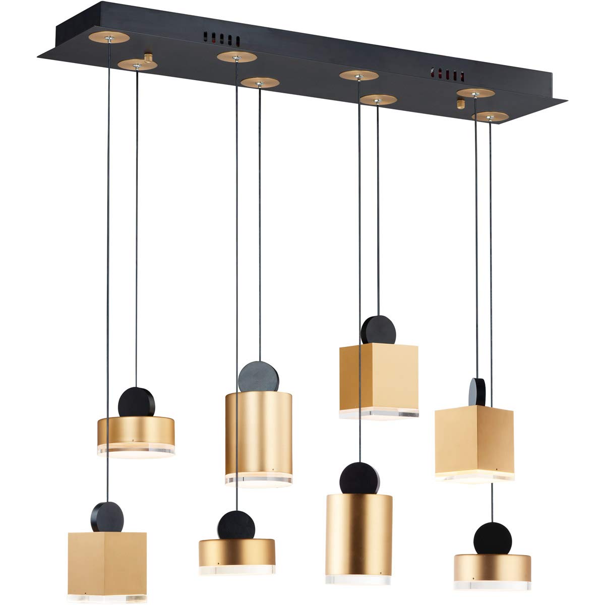 8-Light Island Lighting Fixture - Black & Gold Finish, Aluminum, Stainless Steel & Acrylic Construction, PCB Integrated LED (33