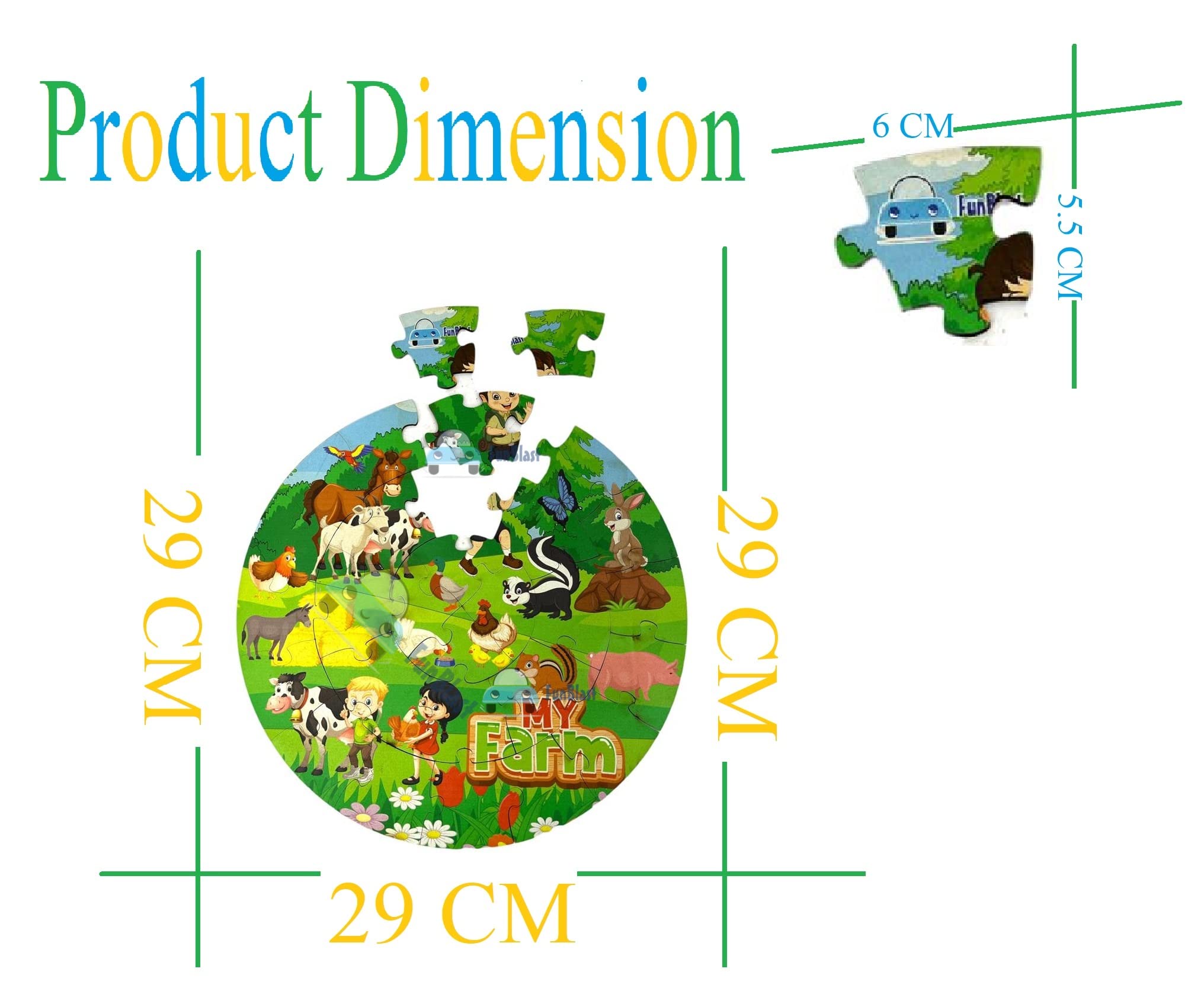 FunBlast 28-Piece Wooden Farm Animals Jigsaw Puzzle for Kids Ages 4+ | Eco-Friendly Paperless Floor Puzzle | Educational Learning Toy for Boys & Girls | Perfect for Birthday Gifts, Classroom Activities & Family Game Night