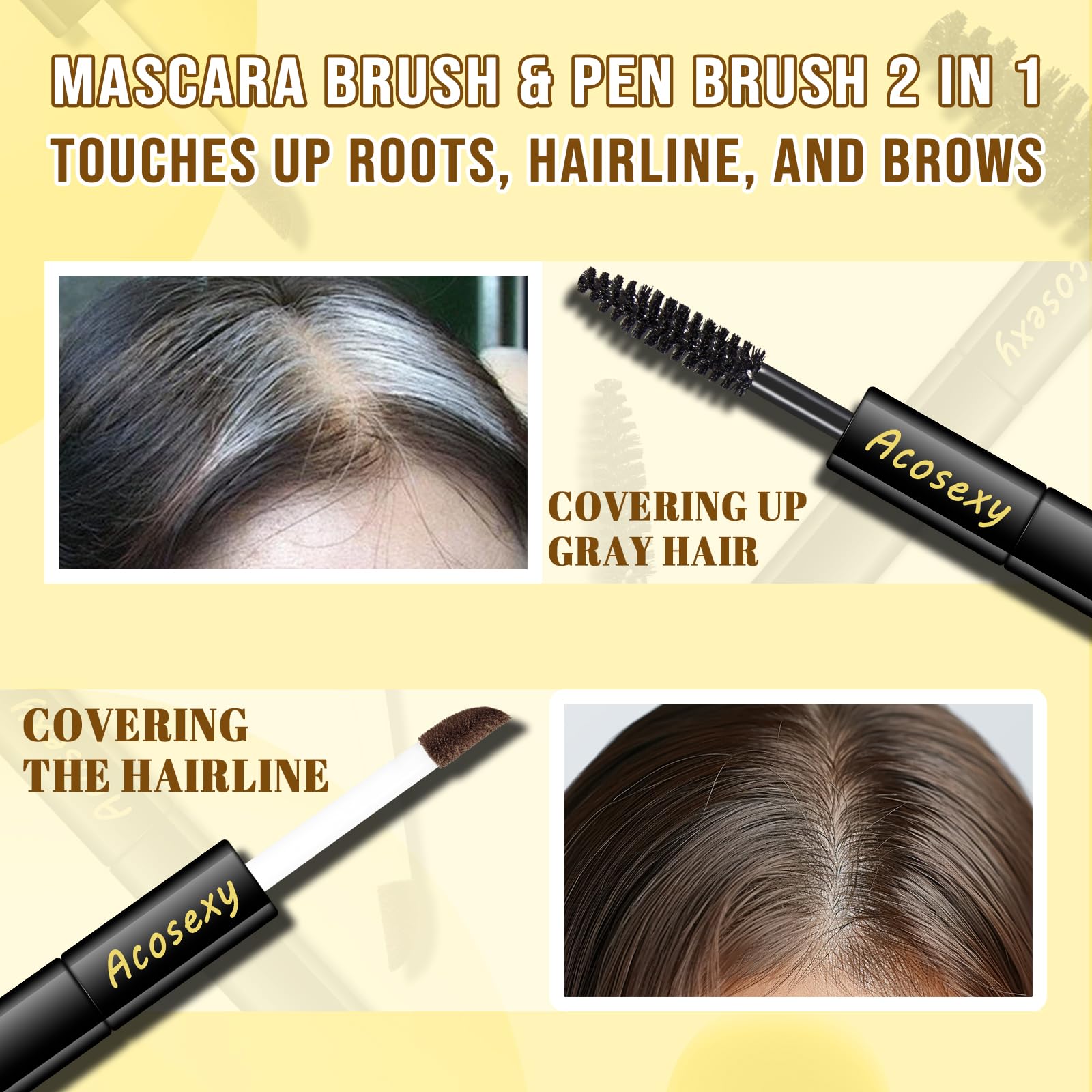 Gray Root Touch Up Brush-in Wand - Quick Cover Hair & Beard Concealer, Water-Resistant Temporary Mascara for Natural Look (Black, 1 Pack) - Perfect for Covering Gray Roots, Mustache & Beard Between Salon Visits
