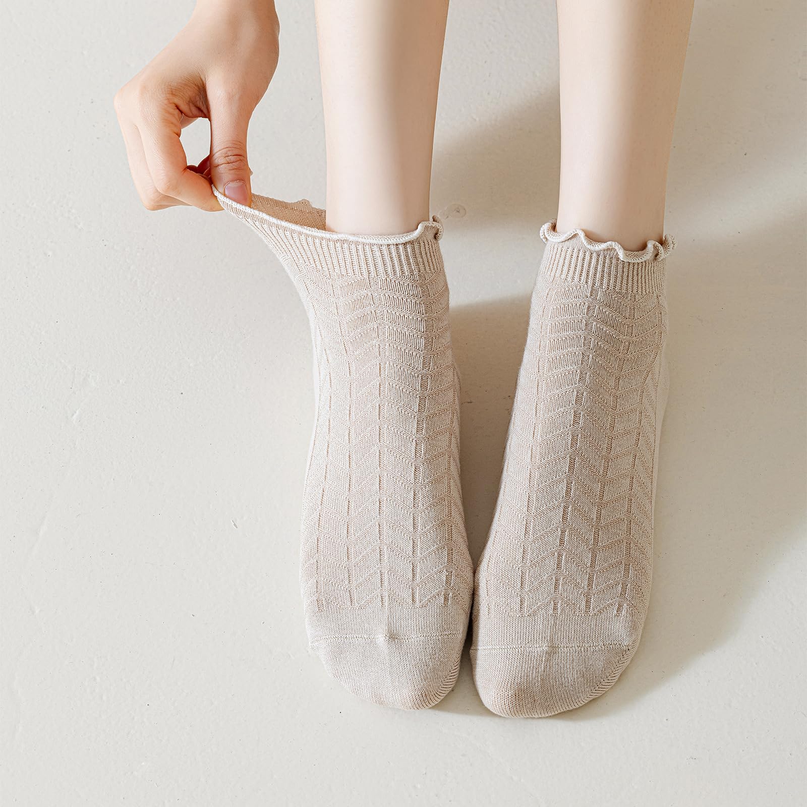 Mcool Mary Women's Ankle Ruffle Socks - 5 Pack Cotton Casual Lettuce Trim Frilly Cute No Show Socks for Everyday Wear, Outfits & Gifts