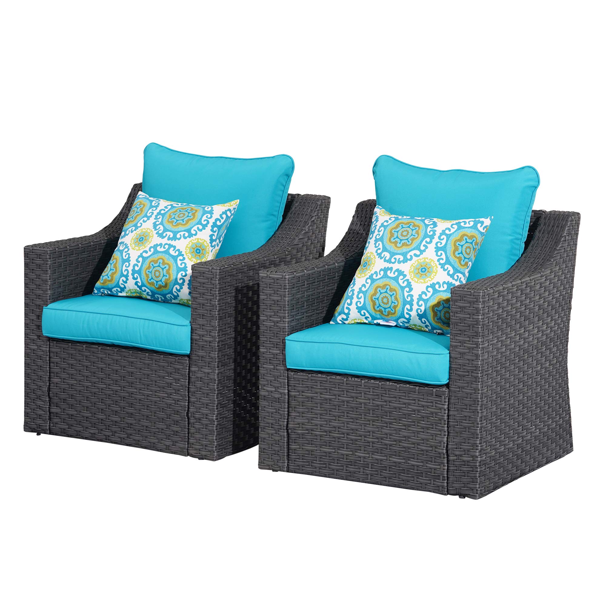 All-Weather Outdoor Patio Furniture Set - 2-Piece Wicker Sofa Chairs with Removable Washable Cushions (Blue) - Perfect for Garden, Poolside & Backyard Relaxation