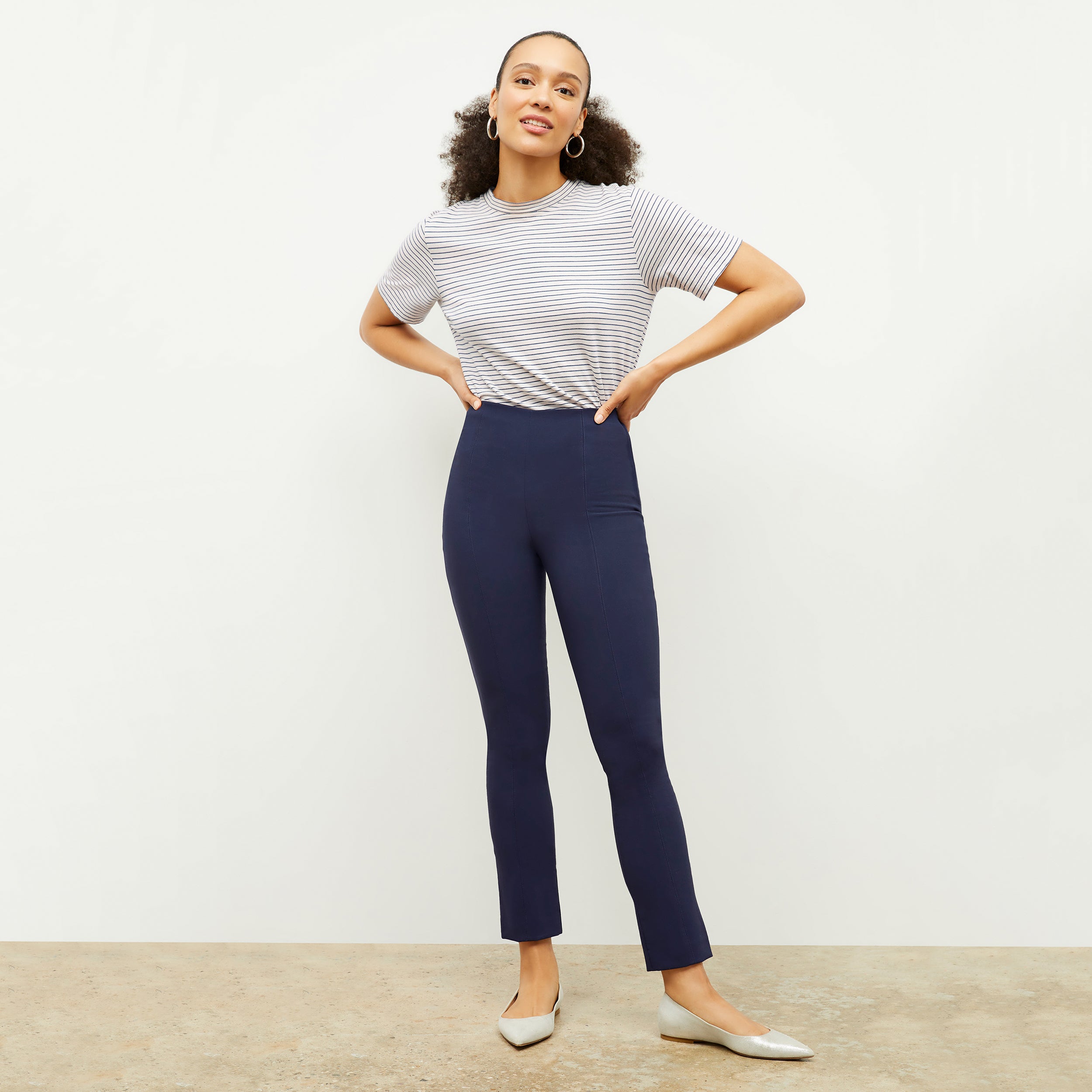 Foster Cigarette Pants for Women - High Waist PowerStretch Slim Fit Trousers in Dark Navy | Perfect for Yoga, Workouts & Casual Wear