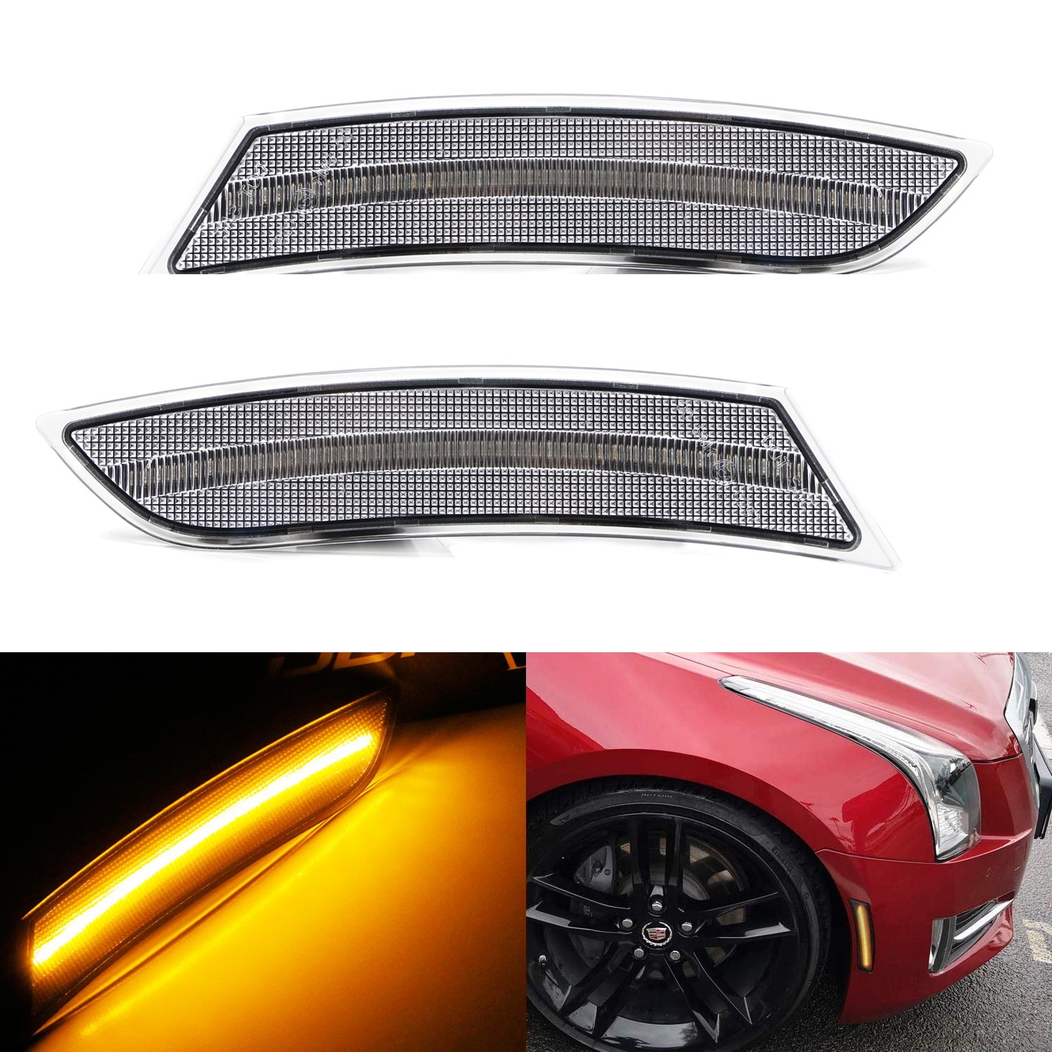 2013-2017 Cadillac XTS Clear Amber LED Bumper Side Marker Lights Kit - Durable Replacement for Enhanced Visibility & Style - Perfect for Night Driving & Car Customization