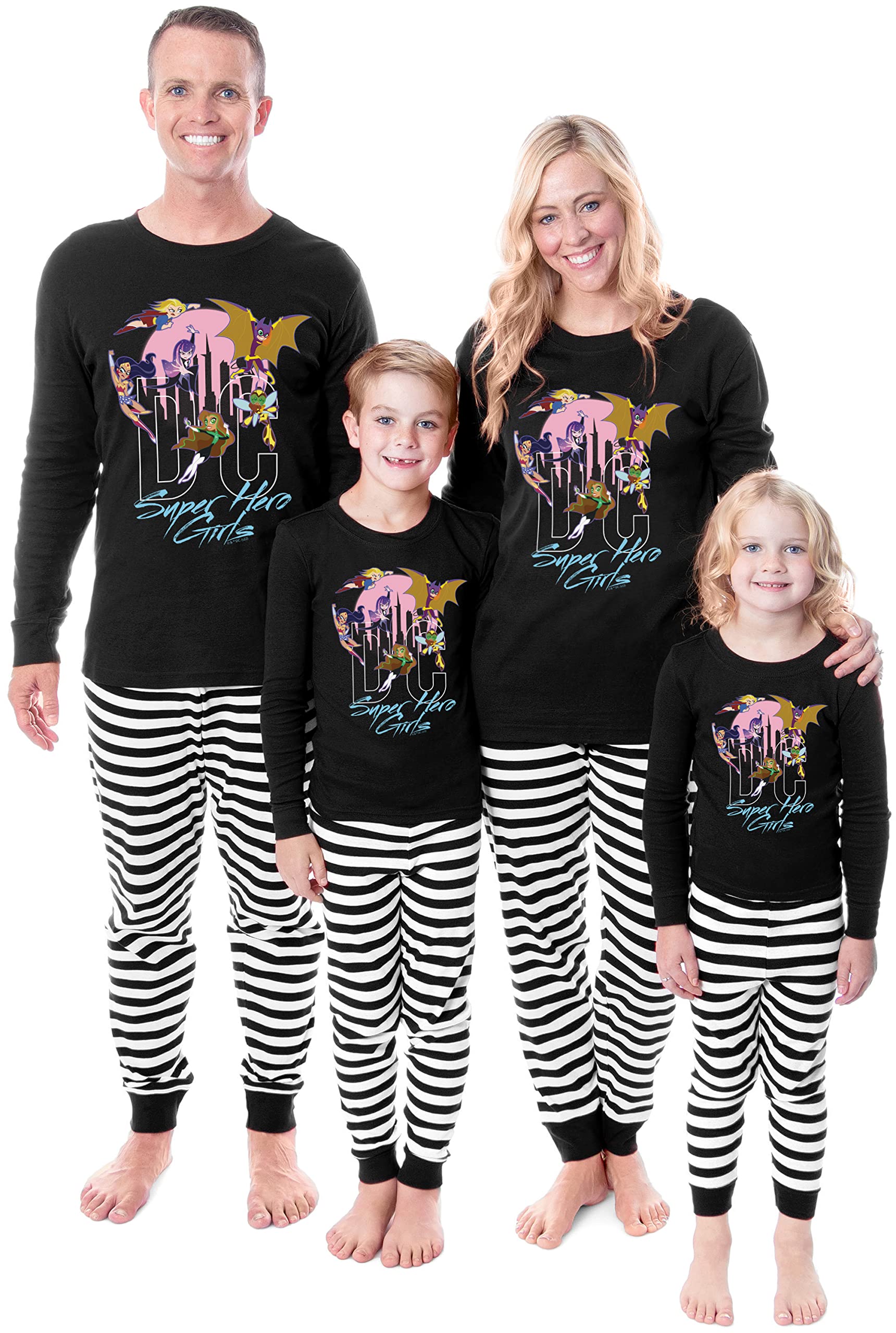 DC Super Hero Girls Power Cityscape Matching Family Pajama Set - Soft Cotton Sleepwear for Kids & Adults - Perfect for Christmas, Halloween & Family Movie Nights