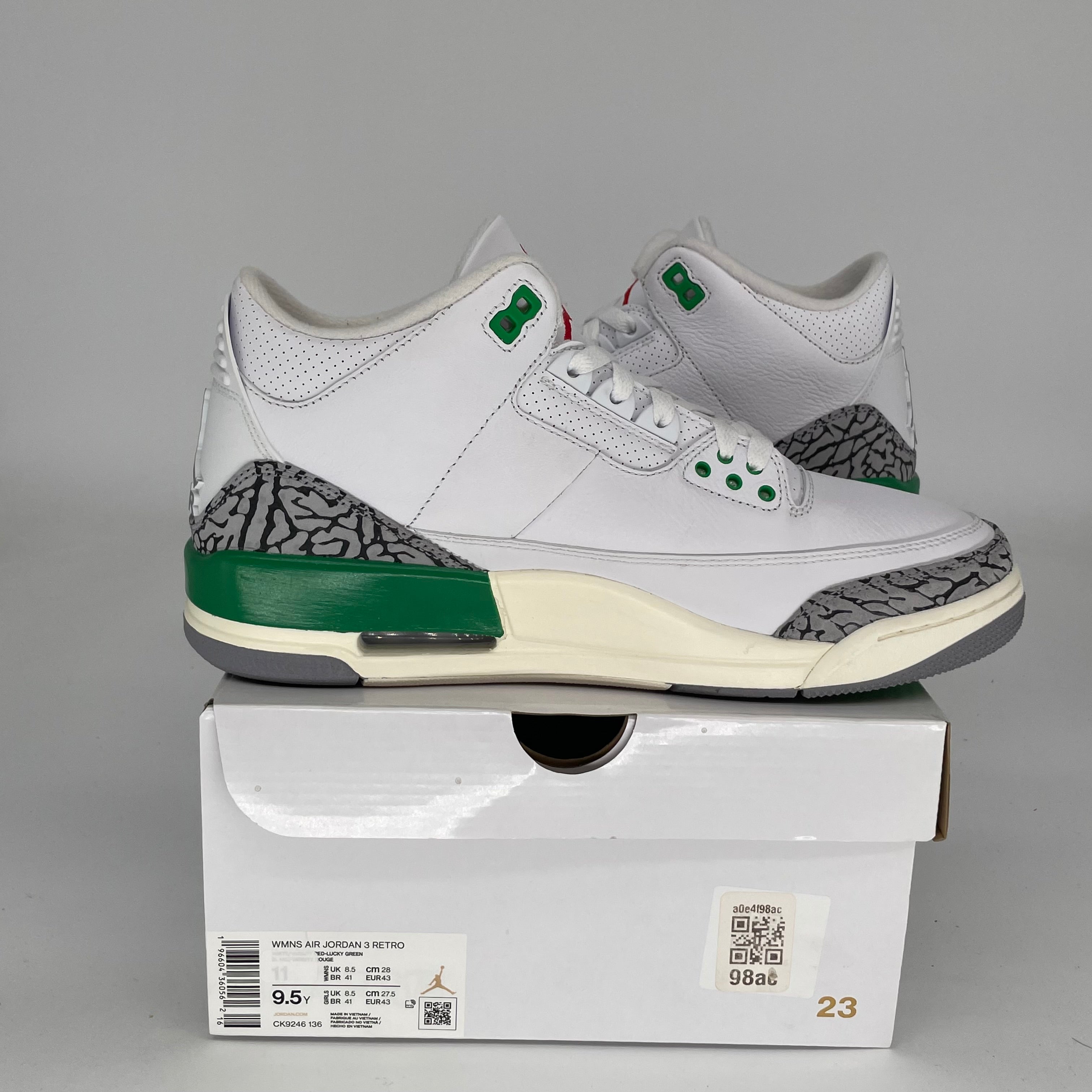AIR JORDAN 3 Lucky Green Women's Basketball Shoes Size 9.5/11W - Style CK9246-136 | Retro Sneakers for Casual Wear, Gym & Street Fashion