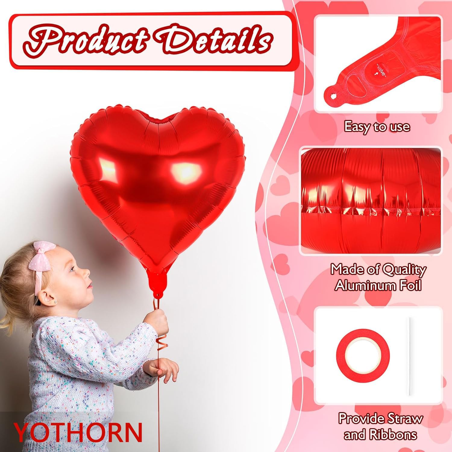 12 Pcs 18 Inch Red Heart Foil Balloons - Valentine's Day Love Balloons for Birthday Party, Wedding, Engagement, Baby Shower Decorations - Perfect for Romantic Proposals, Anniversary Celebrations & Festive Home Decor (Red)
