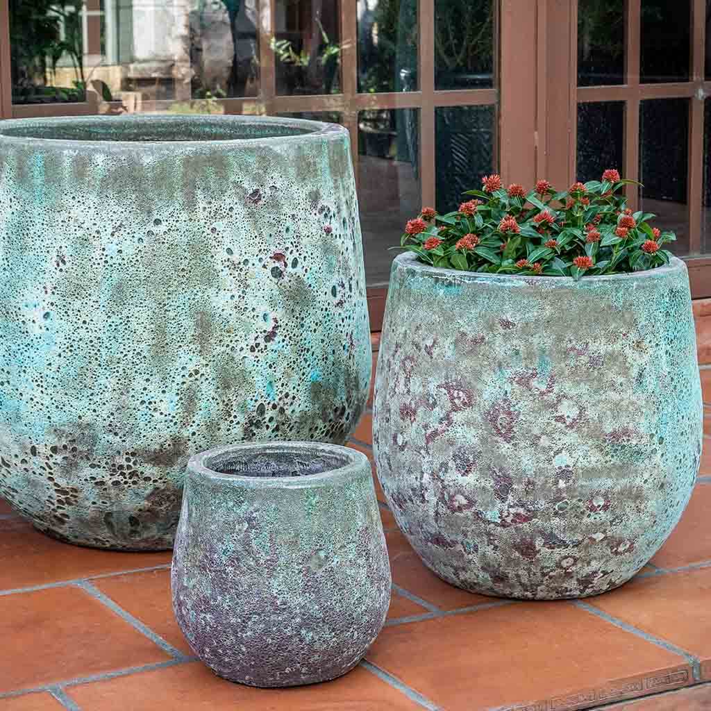 Campania International Baleares Verdigris Planter Set of 3 - Outdoor Garden Decor for Patio, Balcony & Landscape Design
