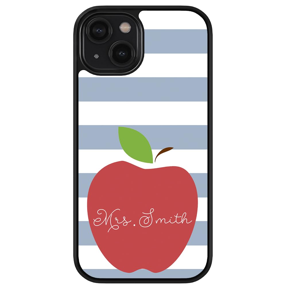 Custom Apple Teacher Appreciation Gift - Personalized Black Rubber Phone Case for iPhone 16/15/14/13/12 Pro Max & Plus Models - Durable Protection Case for Educators, School Staff - Perfect Teacher's Day Gift, End of Year Present & Back to School Accessory