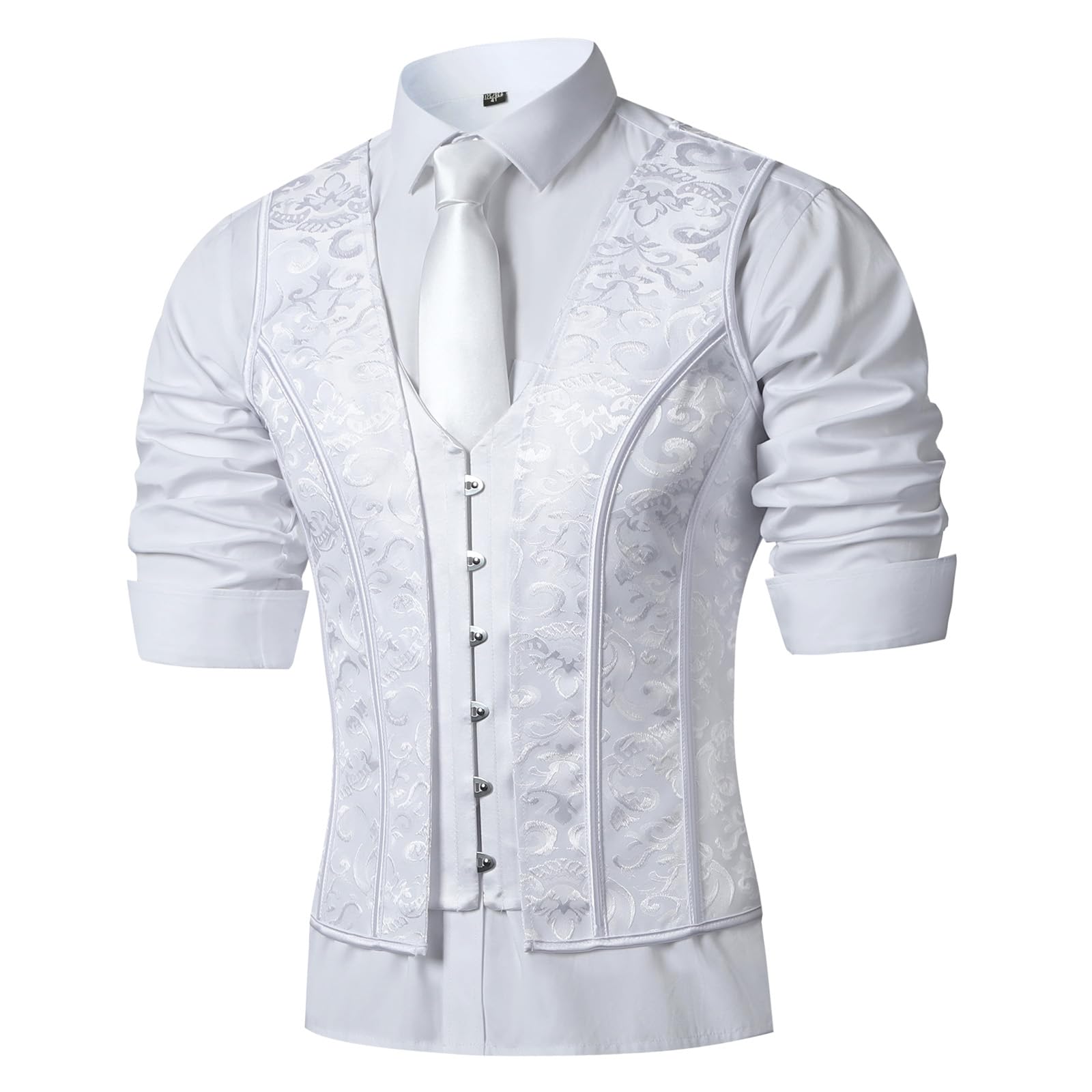 Men's Slim Fit White Corset Suit Vest - Medieval Style Waistcoat for Wedding, Stage Performance & Cosplay | Formal & Costume Wear