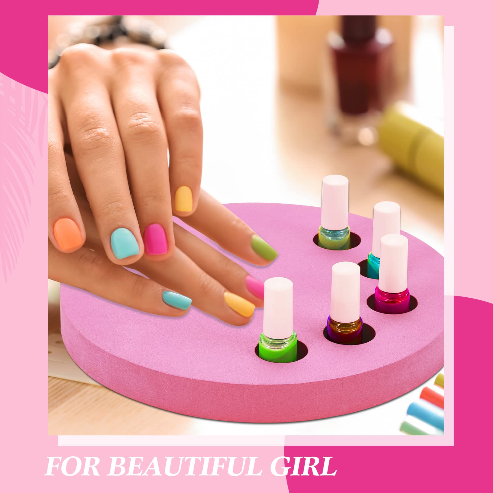 Weysat 2-in-1 Anti-Spill Nail Polish Holder Stand & Organizer - Pink Manicure Hand Rest Work Station for Professional Nail Art, DIY Home Salon, and Spa Pedicure Accessories
