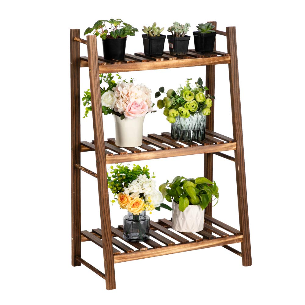 VINGLI 3-Tier Wooden Ladder Plant Stand for Indoor & Outdoor Use - Flower Pot Shelf, Planter Display Rack for Patio, Garden, Balcony, Living Room Corner - Perfect for Home Decor and Small Space Gardening
