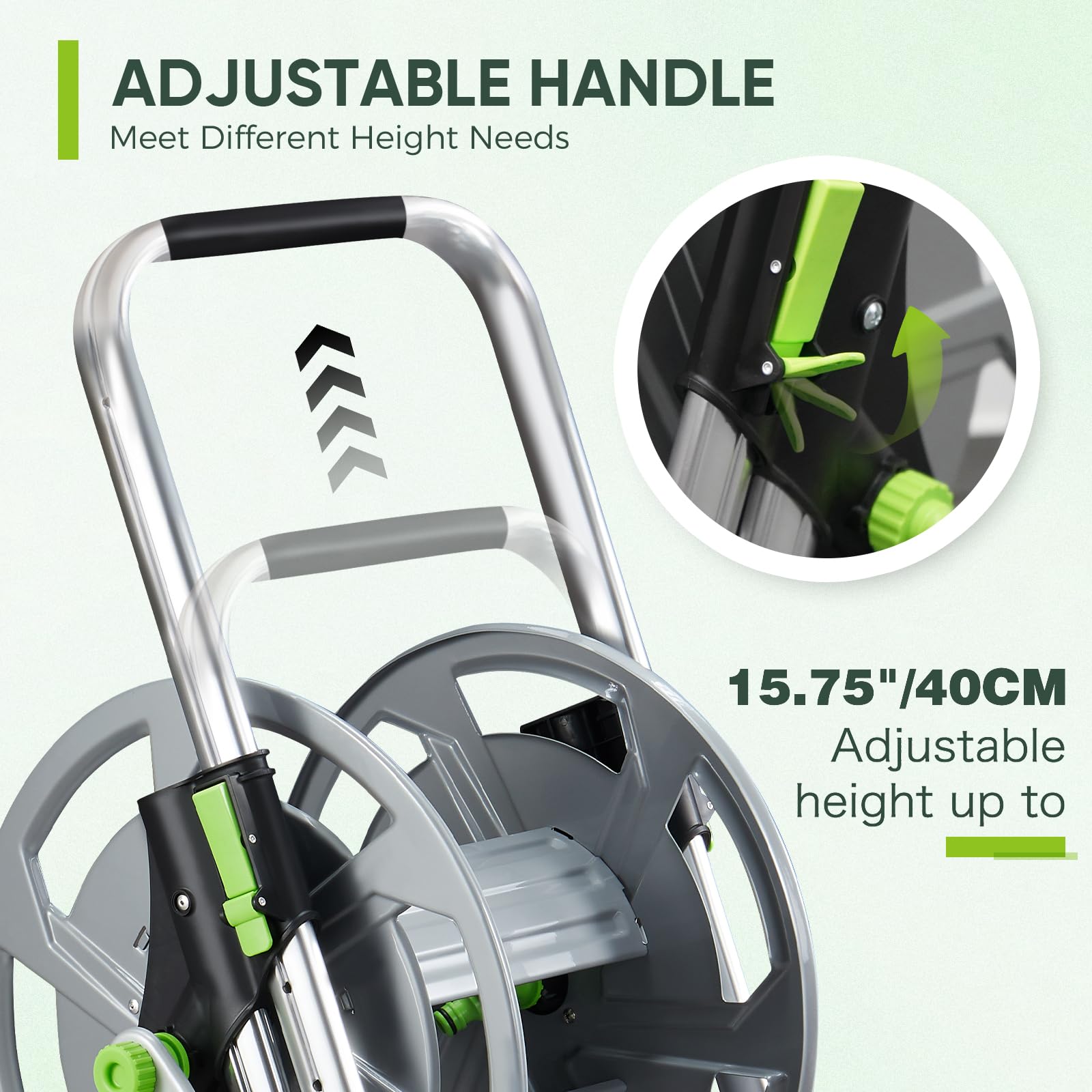 Portable Metal Garden Hose Reel Cart with Wheels - Holds 75-150Ft of 5/8 Inch Water Hose for Outdoor Yard, Lawn & Garden Use - Perfect for Watering Plants, Washing Cars & Cleaning Patios