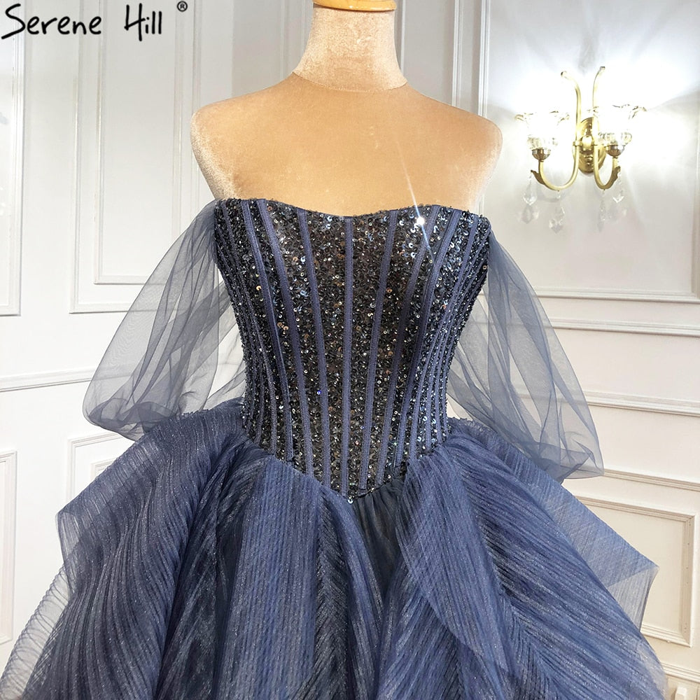 Serene Hill Luxury Blue Beaded Evening Dress Strapless Sexy Ball Gown for Women 2025 - Perfect for Prom, Gala & Formal Parties | LA70936