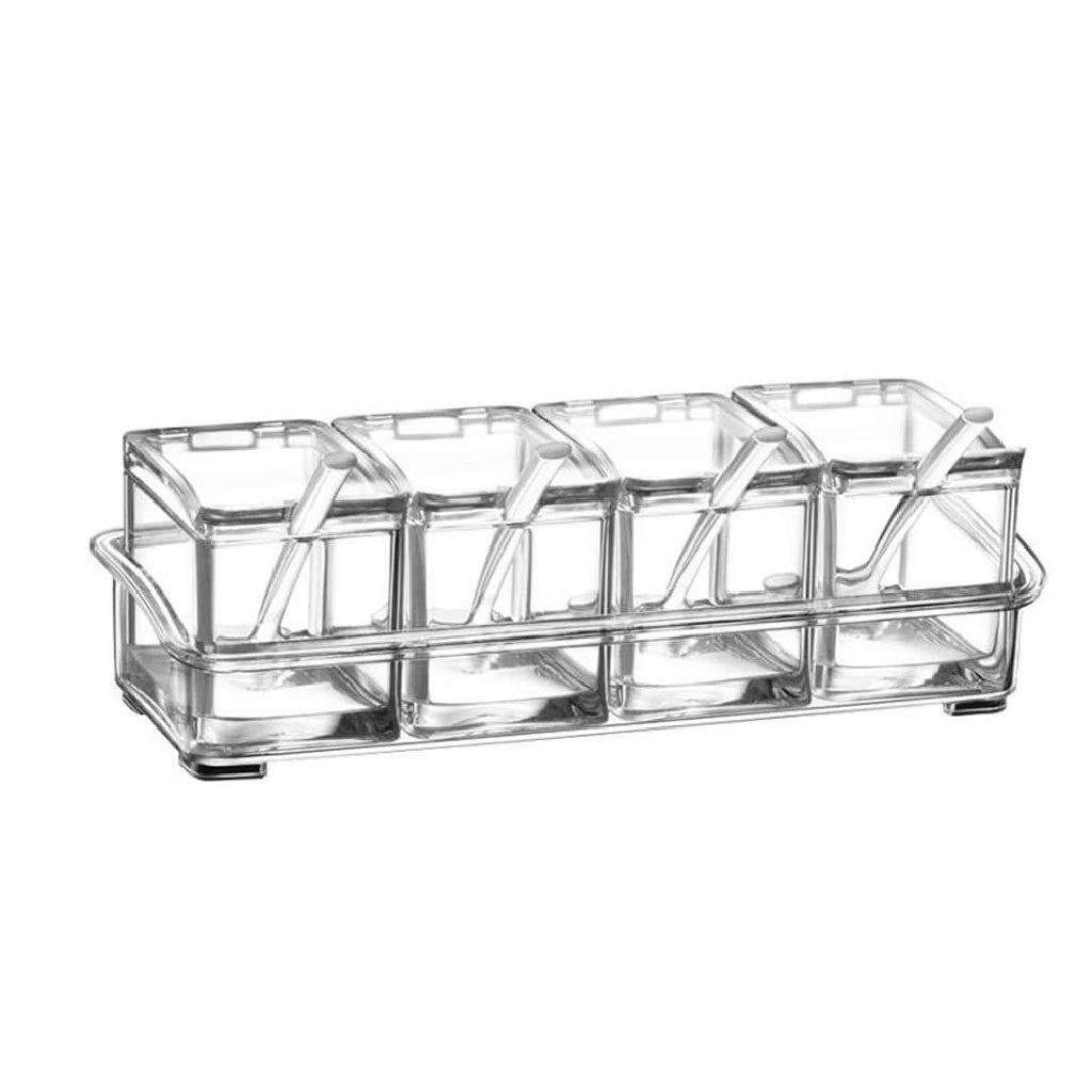 Clear Seasoning Rack Spice Pots - 4-Piece Set with Lids & Spoons | Airtight Kitchen Storage Containers for Spices, Herbs & Condiments | Perfect for Cooking, Baking & Pantry Organization
