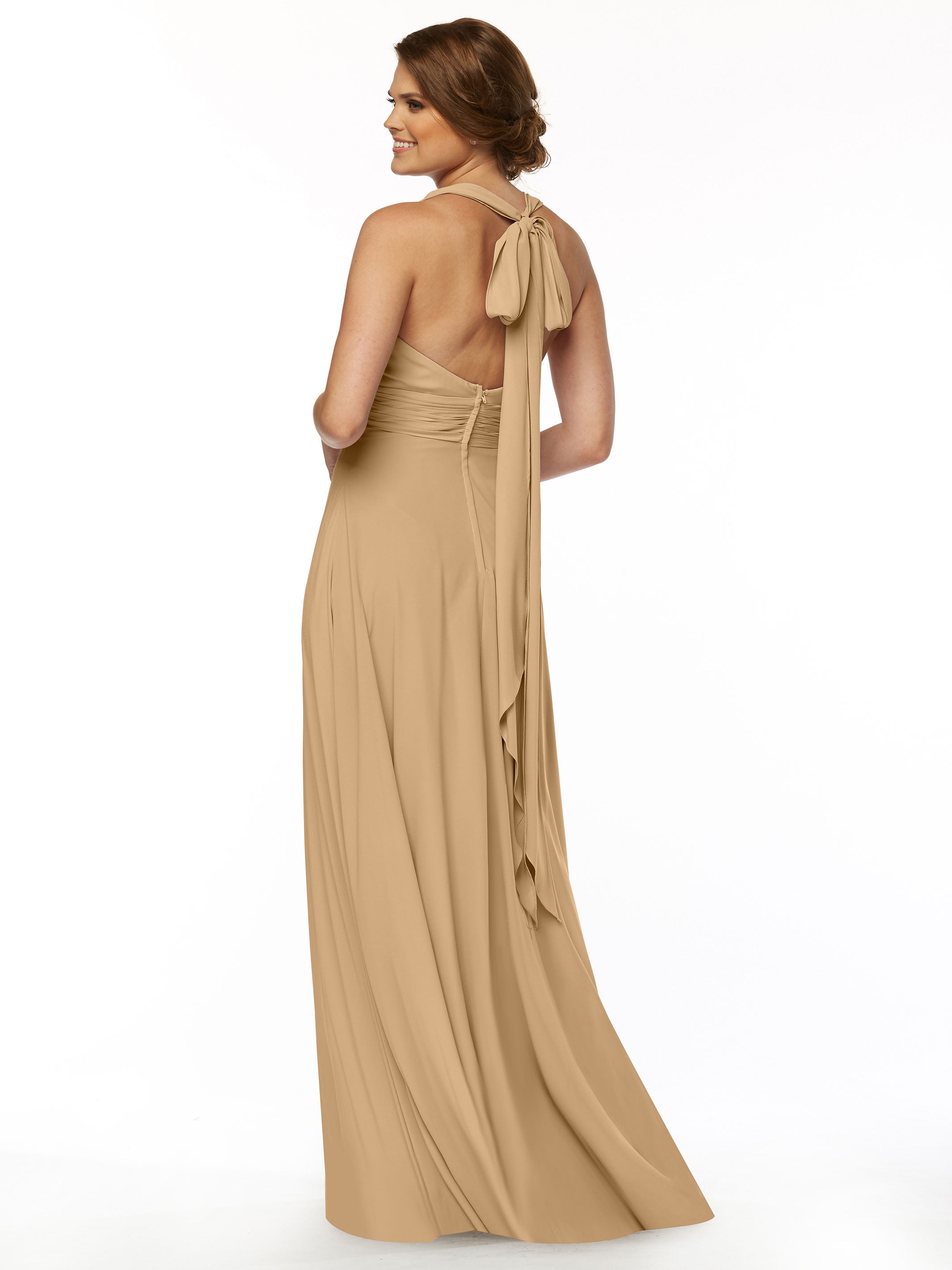 Elegant 80107 A-Line Stretch Chiffon Bridesmaid Dress with Halter V-Neck - Perfect for Weddings, Formal Events & Special Occasions