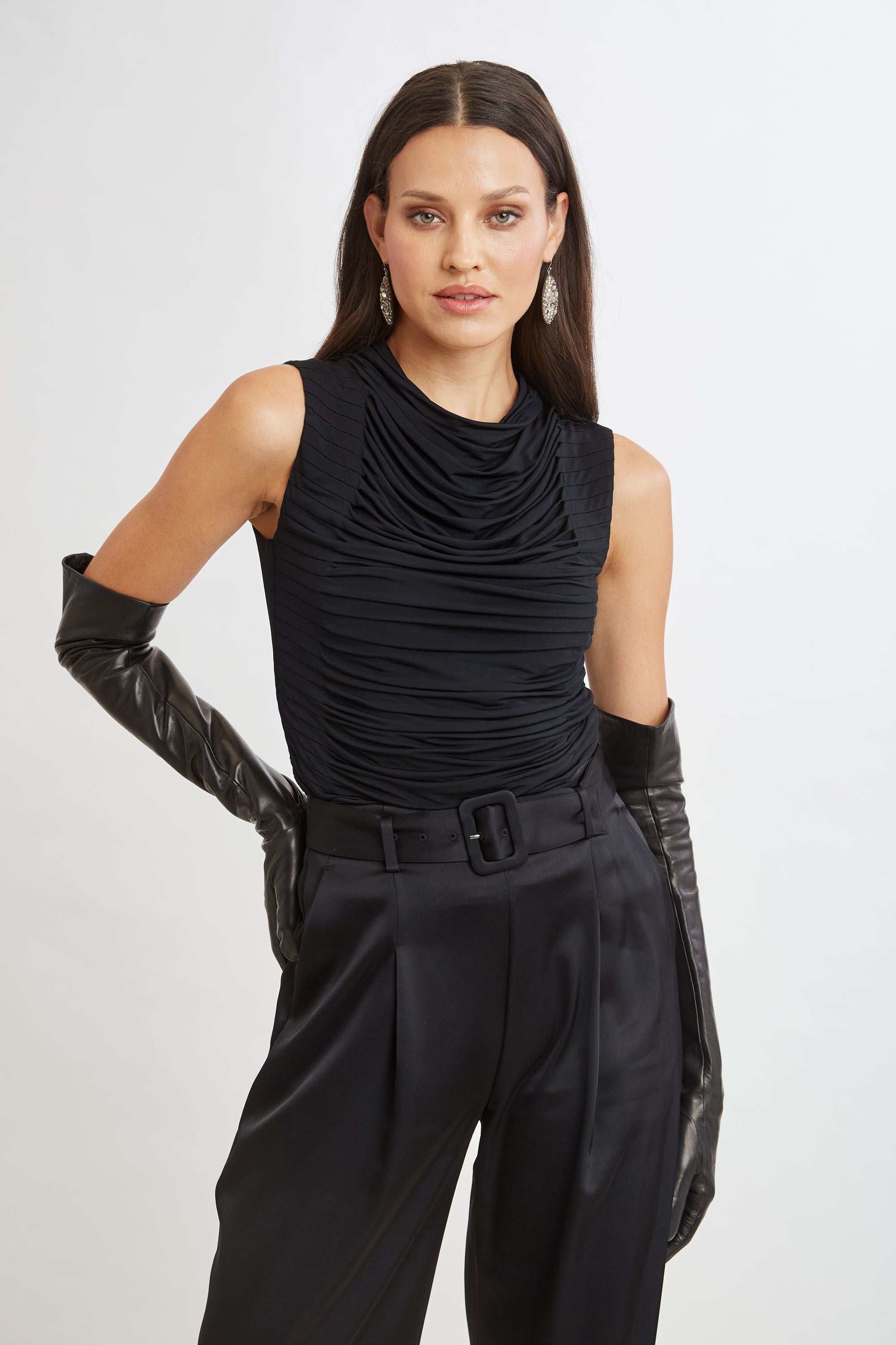 Stylish Pleat Detail Matte Jersey Knit Top - Comfortable & Trendy Women's Fashion for Casual Wear & Office Outfits