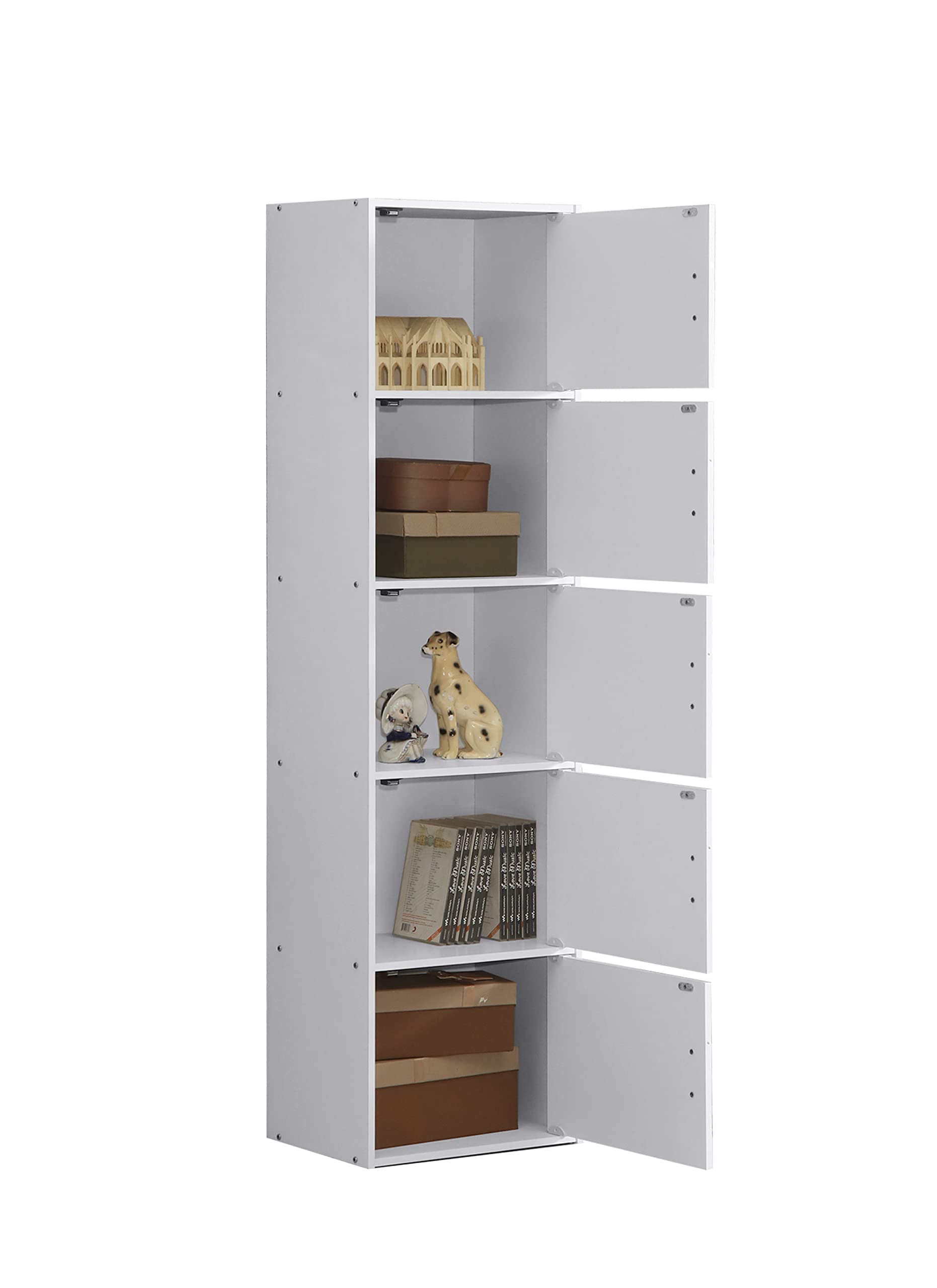 HODEDAH 5-Door White Bookcase - Modern Storage Cabinet for Home Office, Living Room & Bedroom Organization