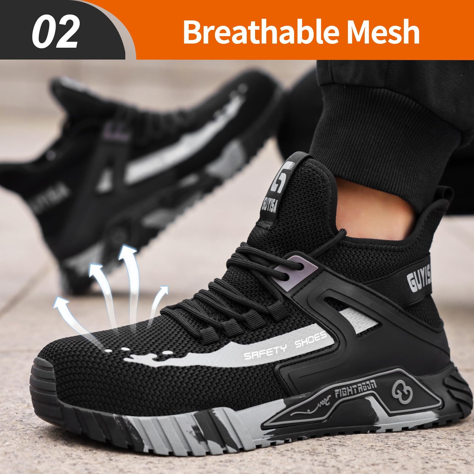 **Men's Steel Toe Work Boots - Industrial Safety Shoes for Construction, Comfortable & Lightweight Mid-Cut Sneakers - Perfect for Construction Sites, Warehouses & Heavy-Duty Jobs**