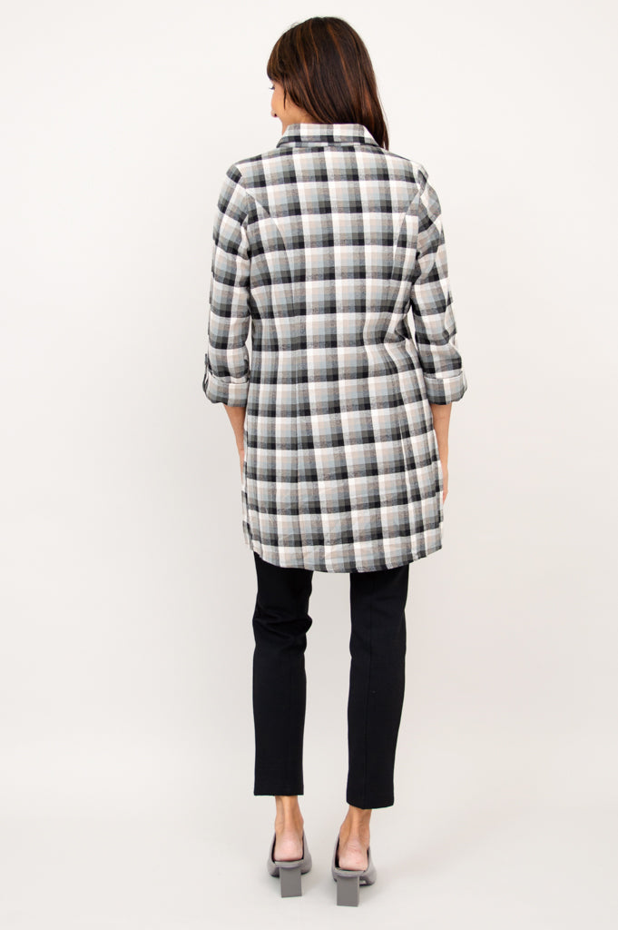 Larissa Tunic Top - Black Retro Plaid Cotton Flannel Shirt for Women | Vintage Style Fall Winter Fashion | Perfect for Casual Outfits, Office Wear & Holiday Parties