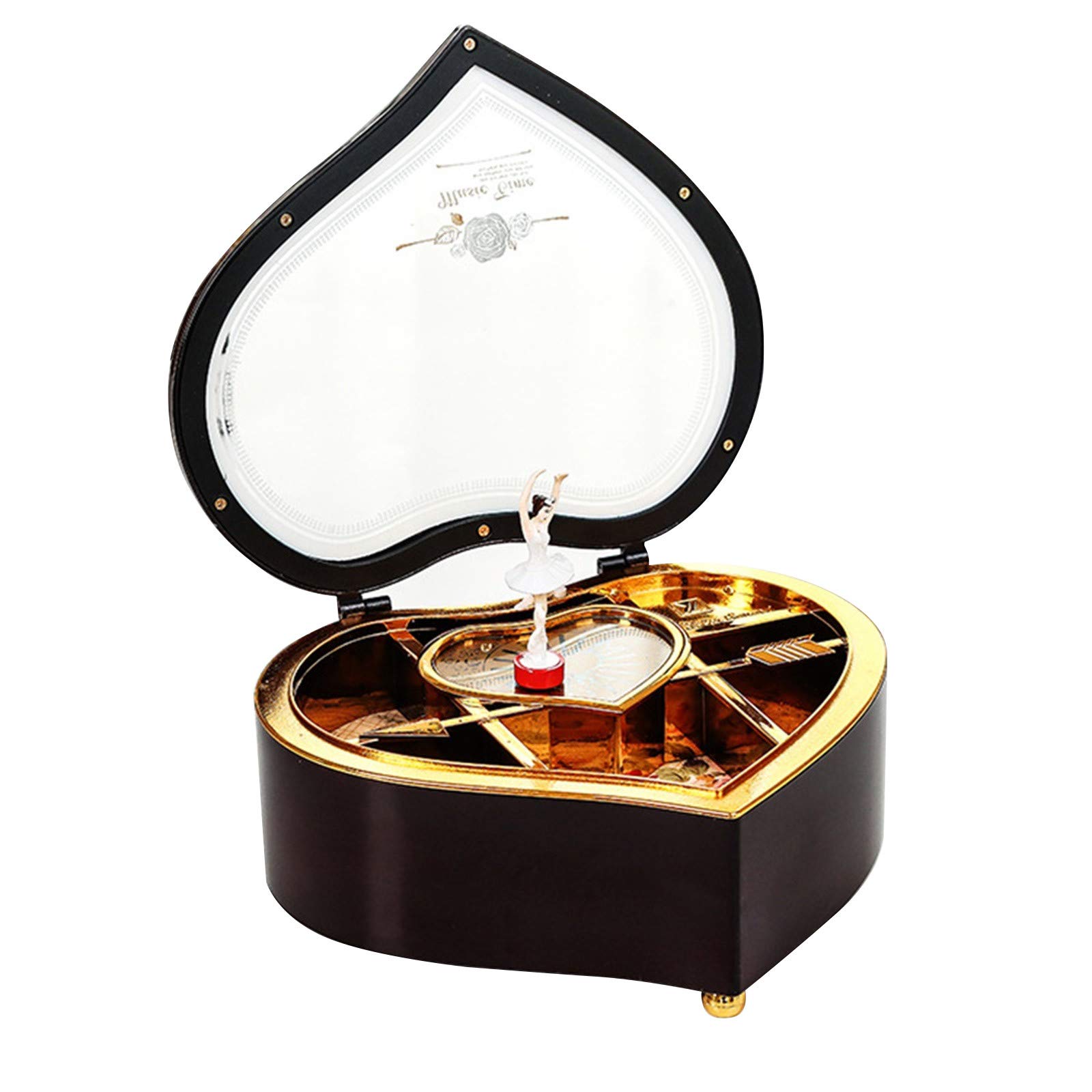 Rotating Music Jewelry Box - Peach Heart Jewelry Storage with Gnome House Decor - Perfect for Girls' Room, Birthday Gifts & Home Decoration (Black, One Size)