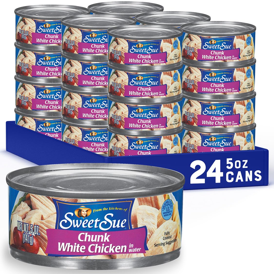 Sweet Sue Chunk White Chicken in Water, 5 oz Can (Pack of 24) - High Protein (11g per Serving), Gluten Free & Keto Friendly - Perfect for Salads, Sandwiches, Meal Prep & Emergency Food Storage