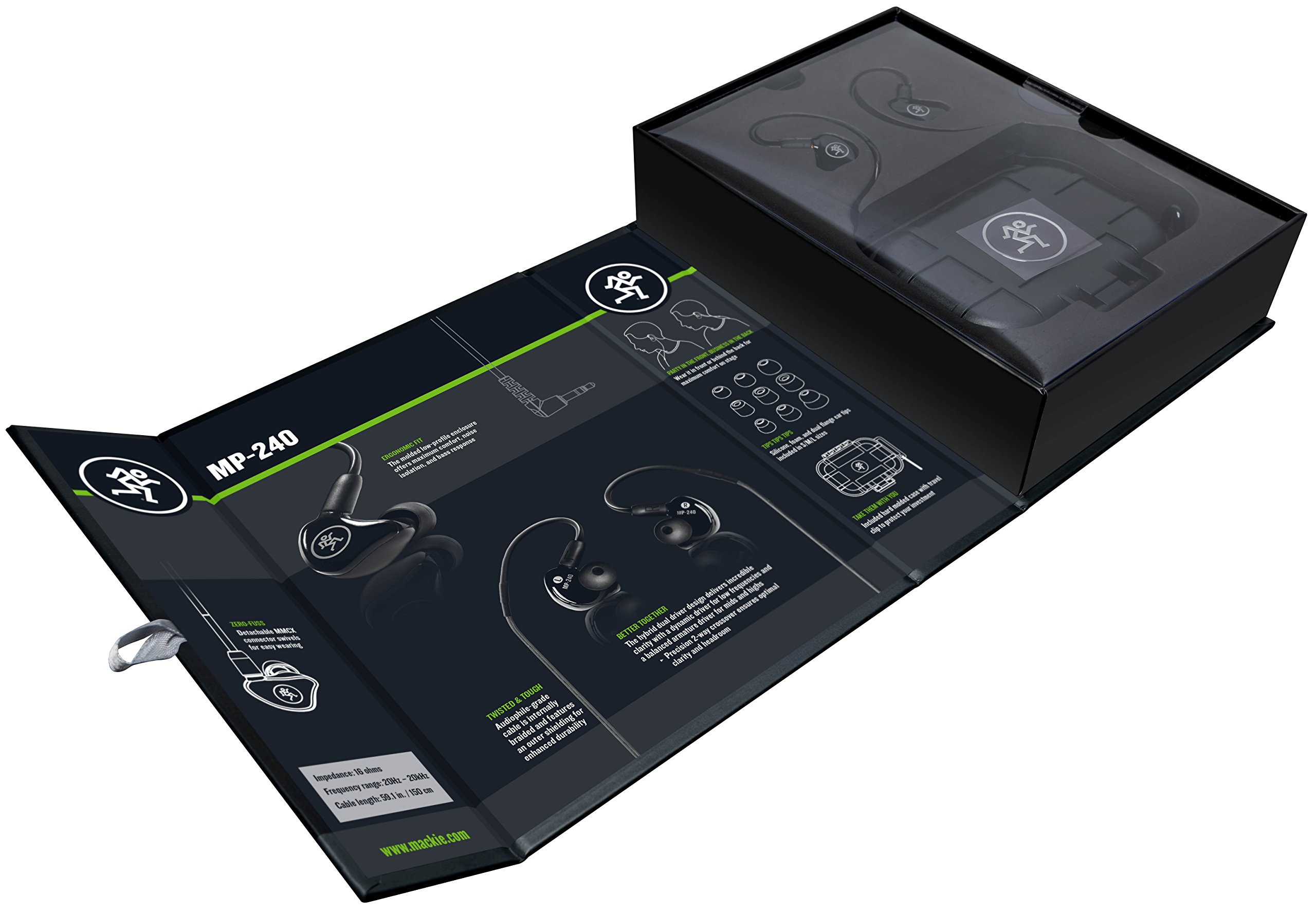 Mackie MP-240 Professional Studio Monitor Earphones for Musicians, DJs & Audio Engineers - Perfect for Recording, Mixing & Live Performances