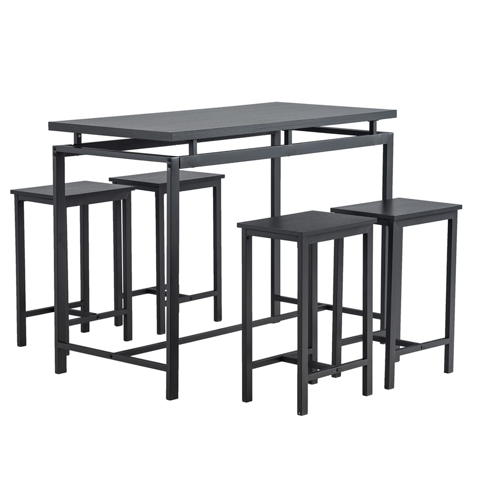 Trlec 5-Piece Modern Dining Table Set with 4 Stools, Black Wooden Pub Table for Kitchen, Breakfast Nook, or Small Space Dining