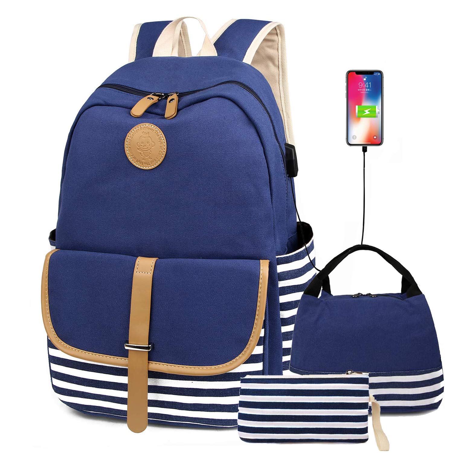 Stylish Women's Backpack - Lightweight 15.6 Inch Laptop Bookbag with USB Charging Port, Fashion School Backpack for Girls & Women (Blue) - Perfect for College, Travel & Everyday Use