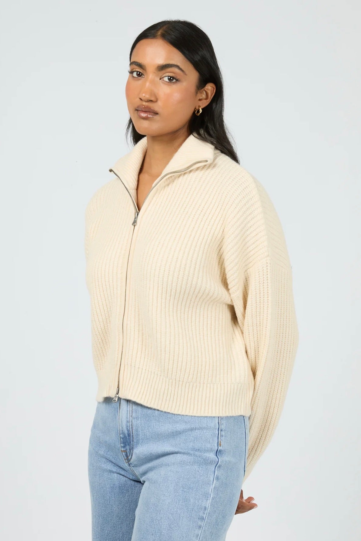 Vanilla Knit Zip Through Cardigan for Women - Cozy Open Front Sweater for Fall & Winter - Perfect for Layering, Office Wear & Casual Outfits