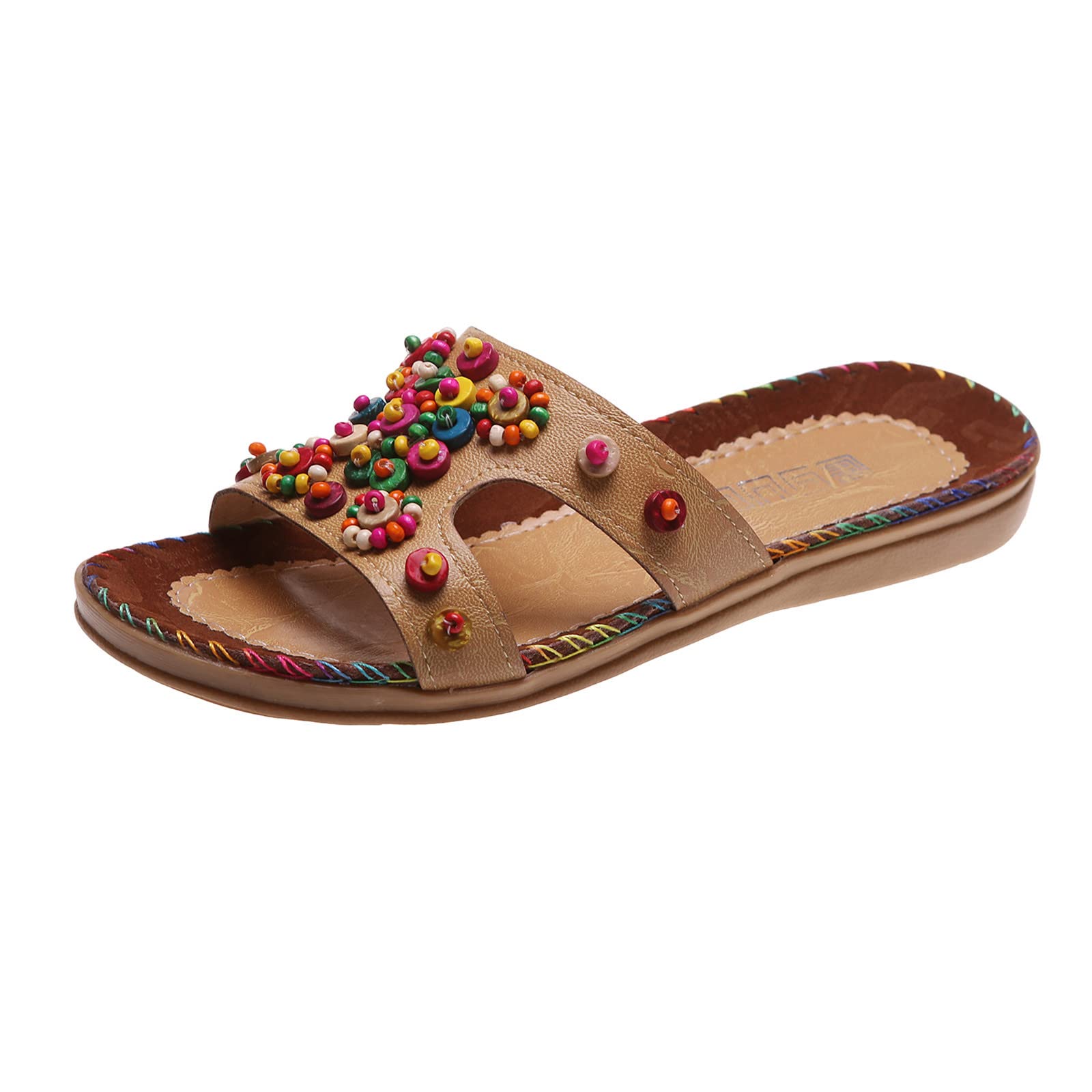 Bohemian Women's Non-Slip Summer Beach Sandals - Comfortable Round Toe Slip-On Shoes for Casual Wear, Vacation & Outdoor Activities