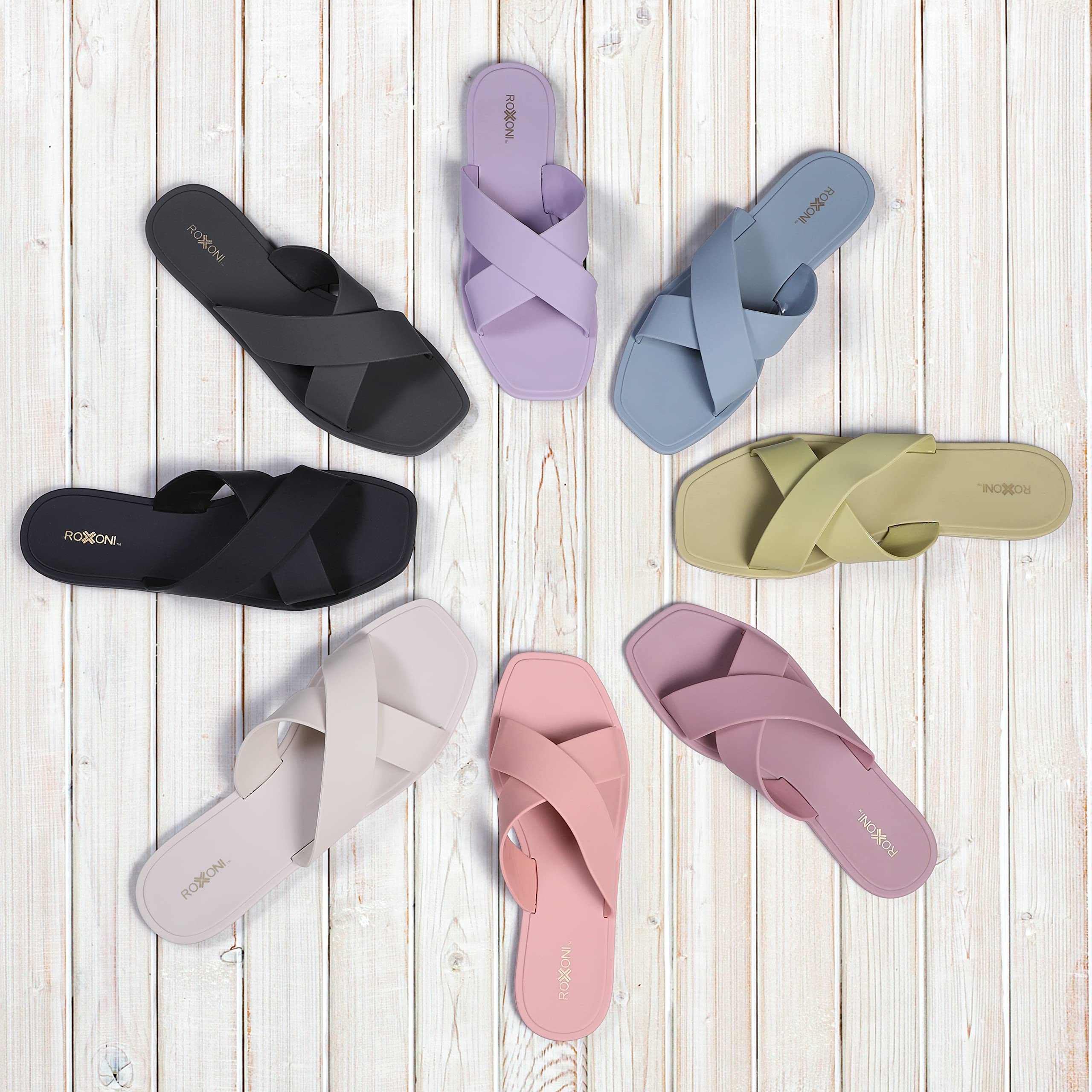 Roxoni Women's Quick-Drying Slippers - Non-Slip Shower Sandals with Crisscross Design for Bathroom, Pool & Spa | Comfortable House Shoes for Indoor/Outdoor Use